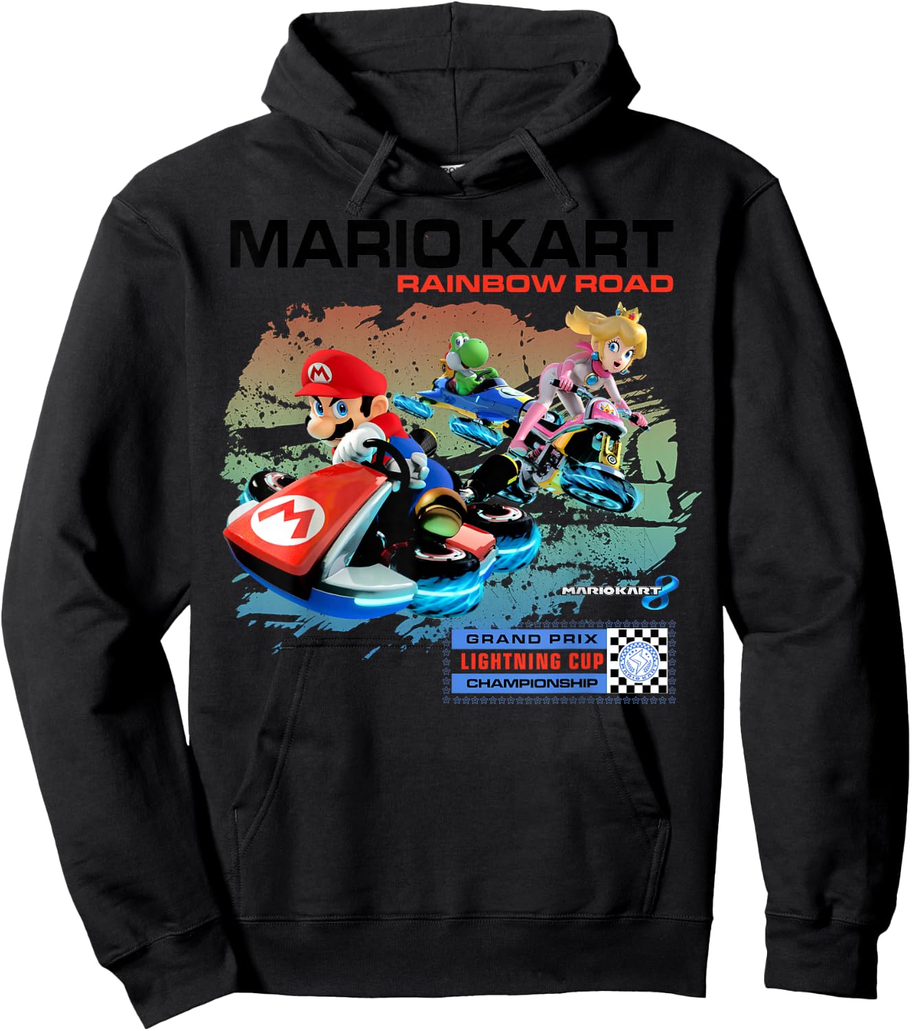 Nintendo Mario Kart Rainbow Road Watercolor Graphic Hoodie - Hoodie | Black