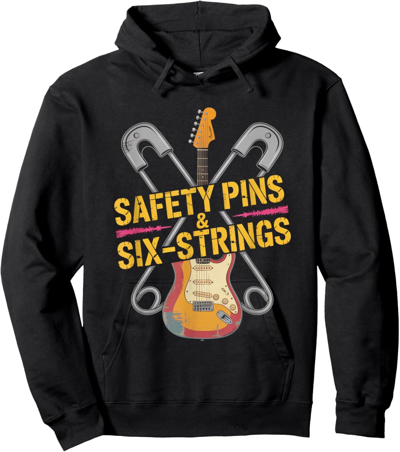 Safety Pins & Six Strings Punk Rock Music Hoodie - Hoodie | Black