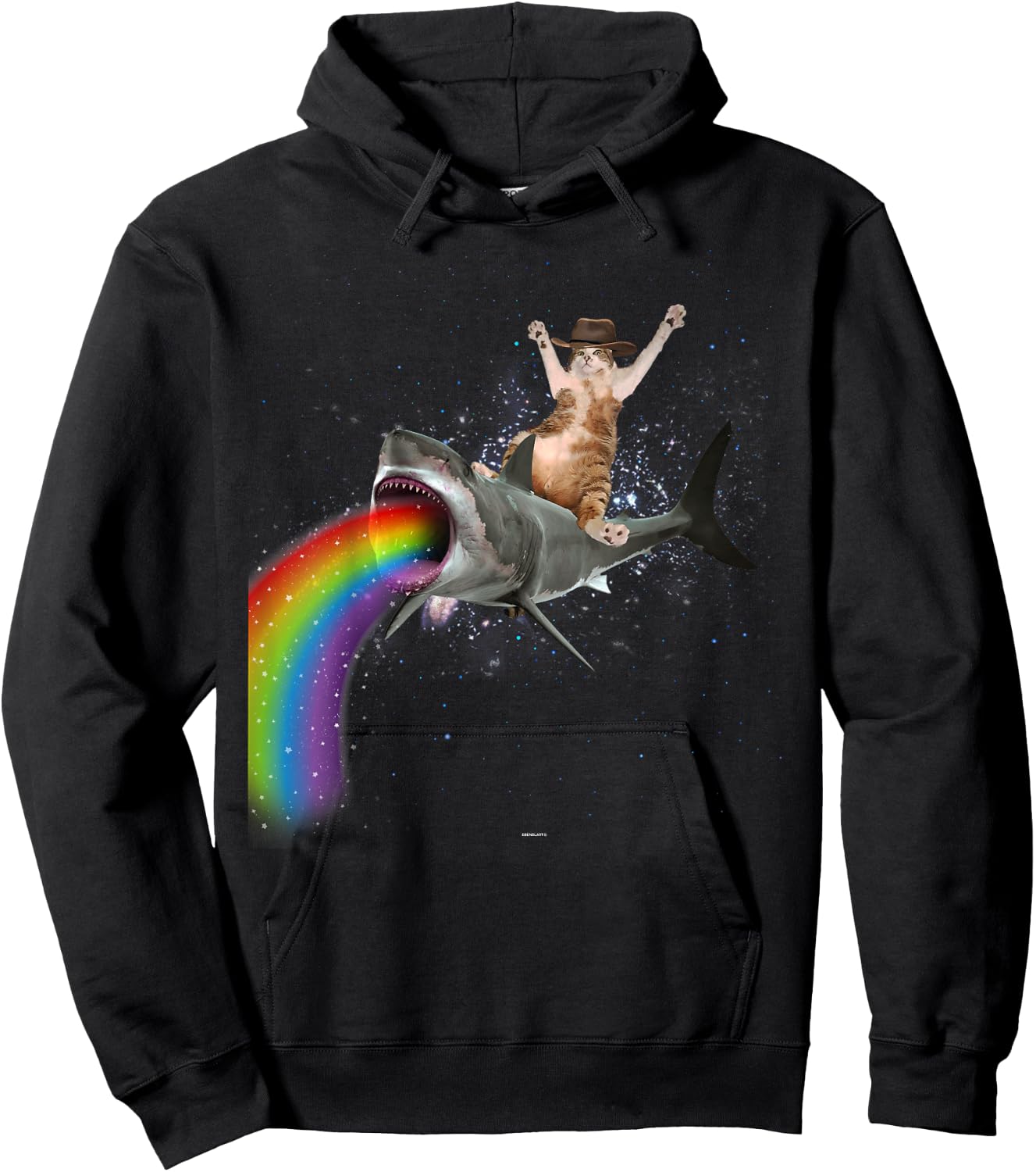 Funny Cat Rides a Rainbow Shark Shirt Hoodie - Hoodie | Black