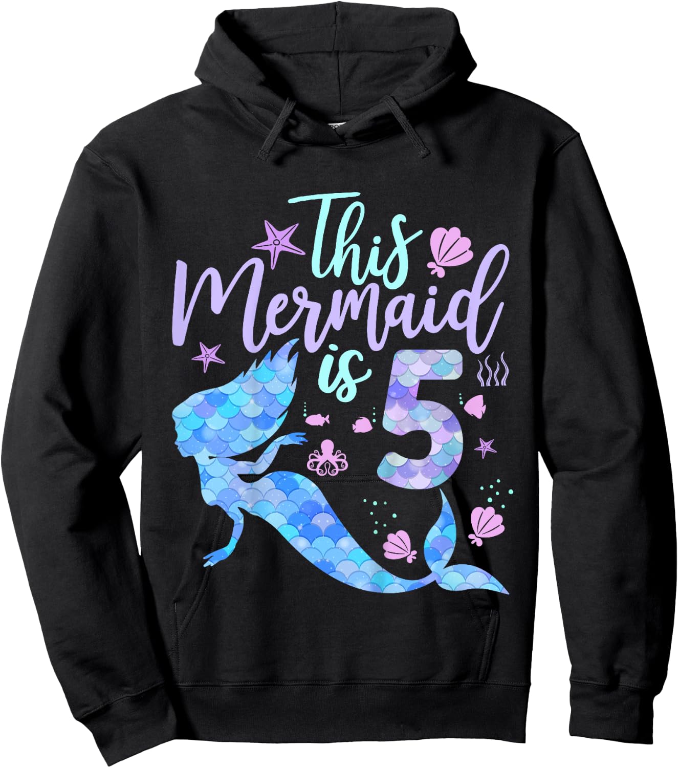 Kids This Mermaid is 5 Birthday Girls Mermaid Hoodie - Hoodie | Black