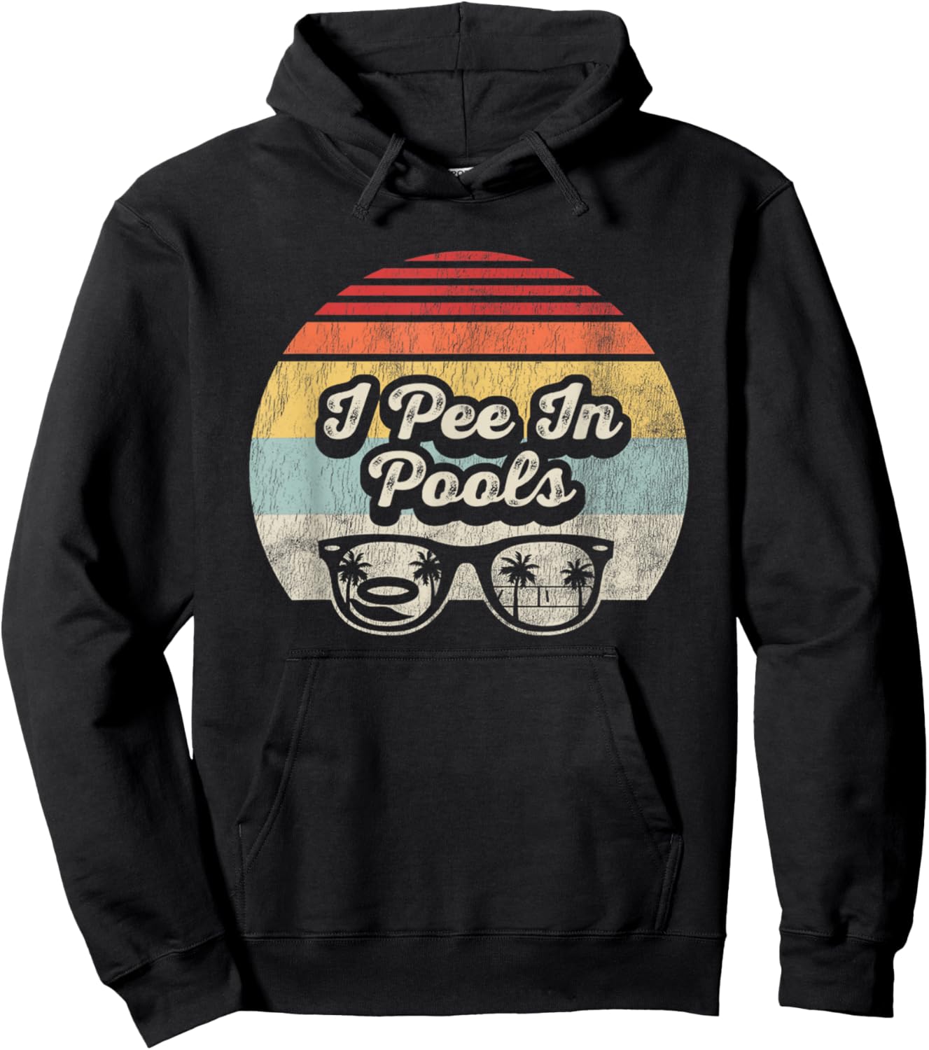 I Pee In Pools Retro Sunset Graphic Hoodie - Hoodie | Black