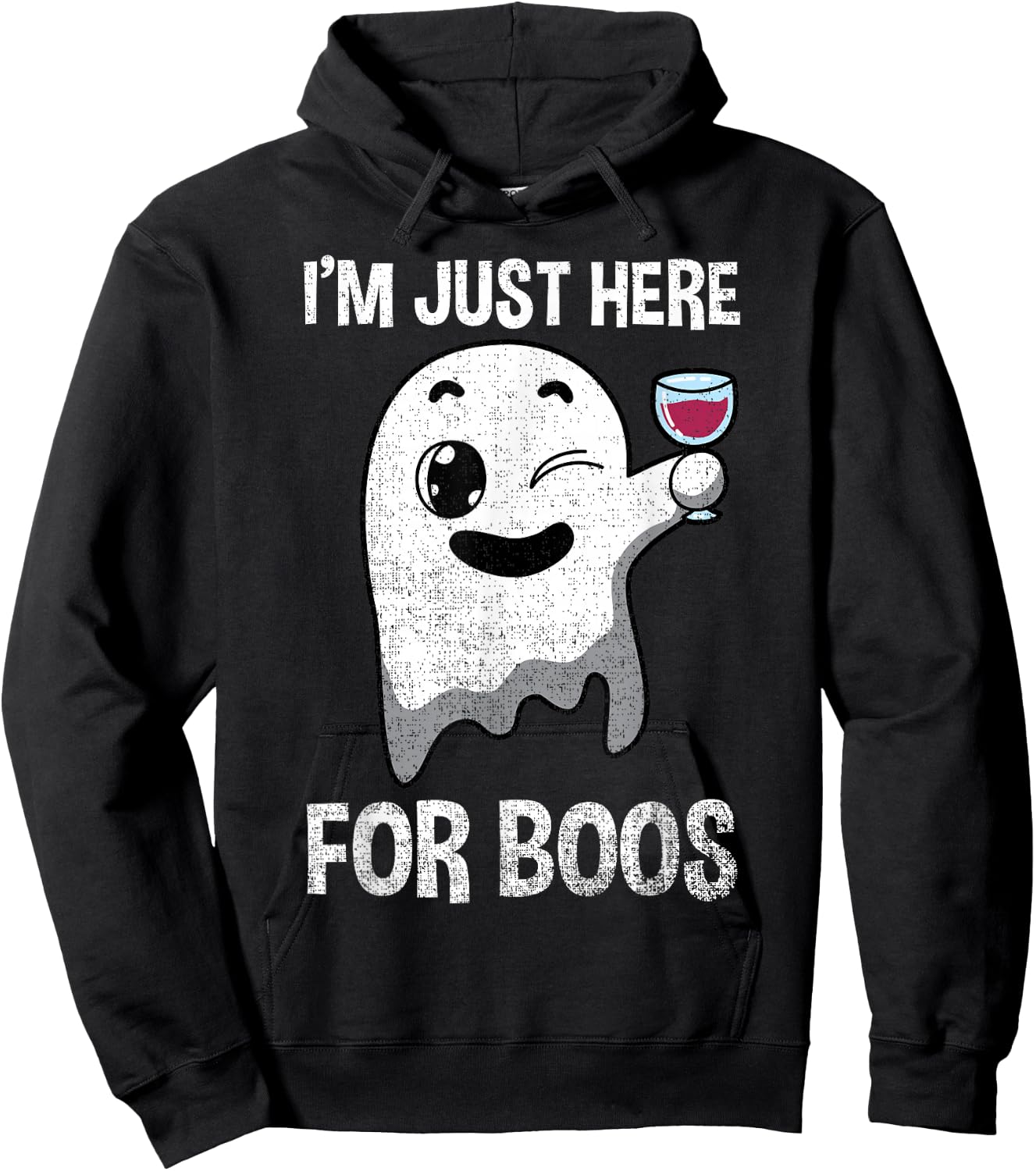 Im Just Here For Boos Shirt Halloween Ghost Wine Glass Wink Hoodie - Hoodie | Black