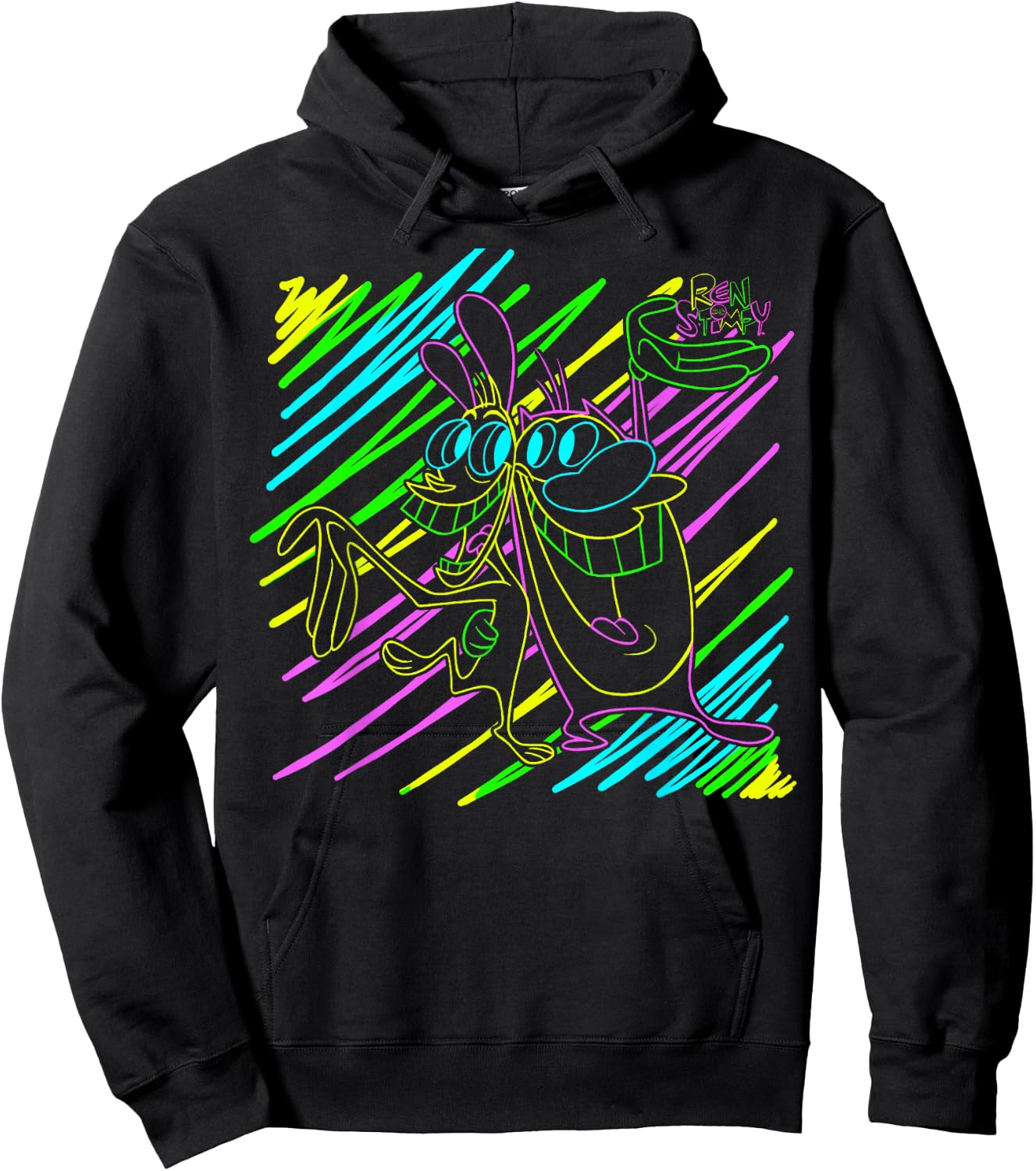 Ren and Stimpy Neon Line Art Hoodie - Hoodie | Black