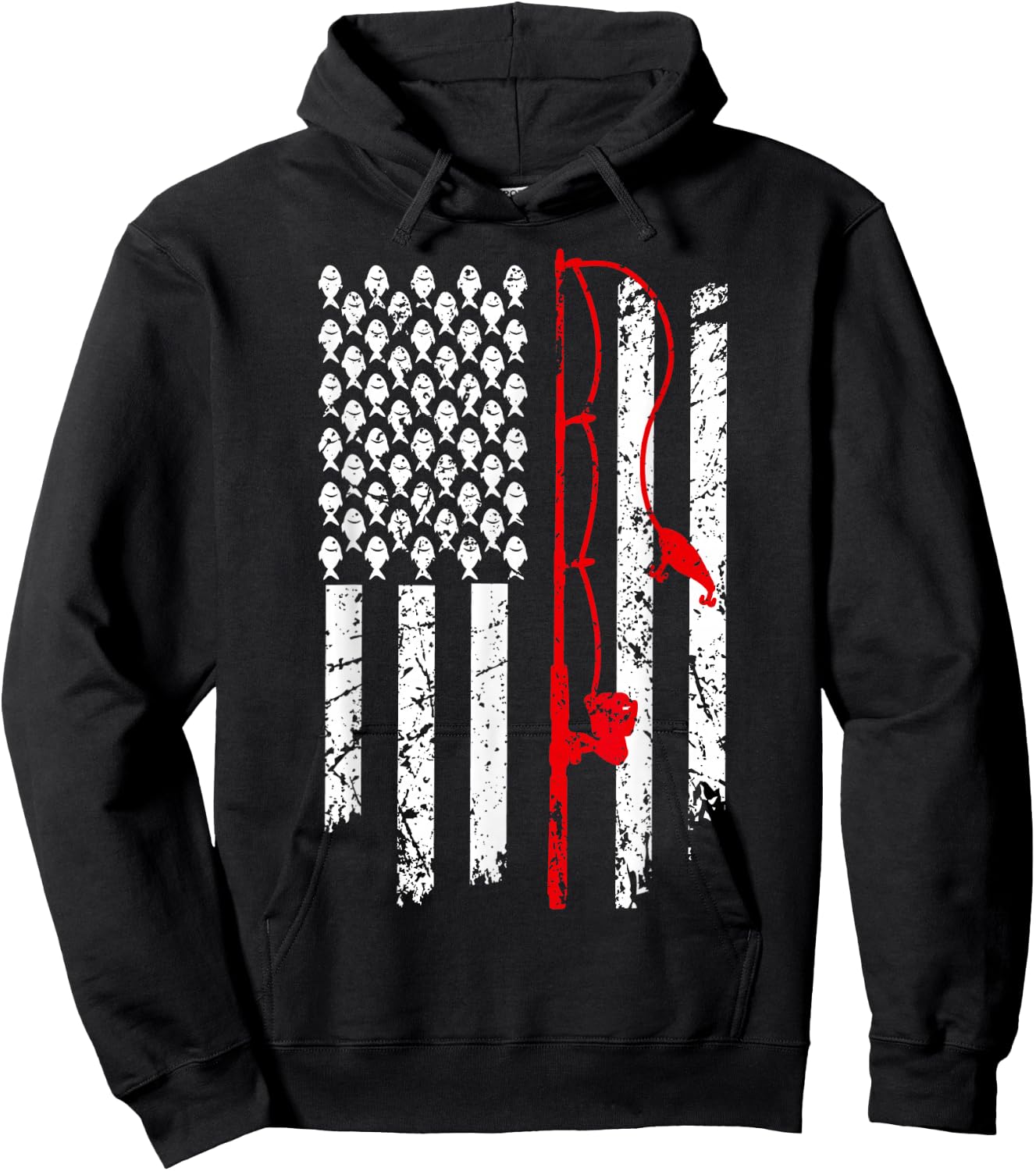 Fishing American Flag Husband Son Grandson Funny Fisherman Hoodie - Hoodie | Black