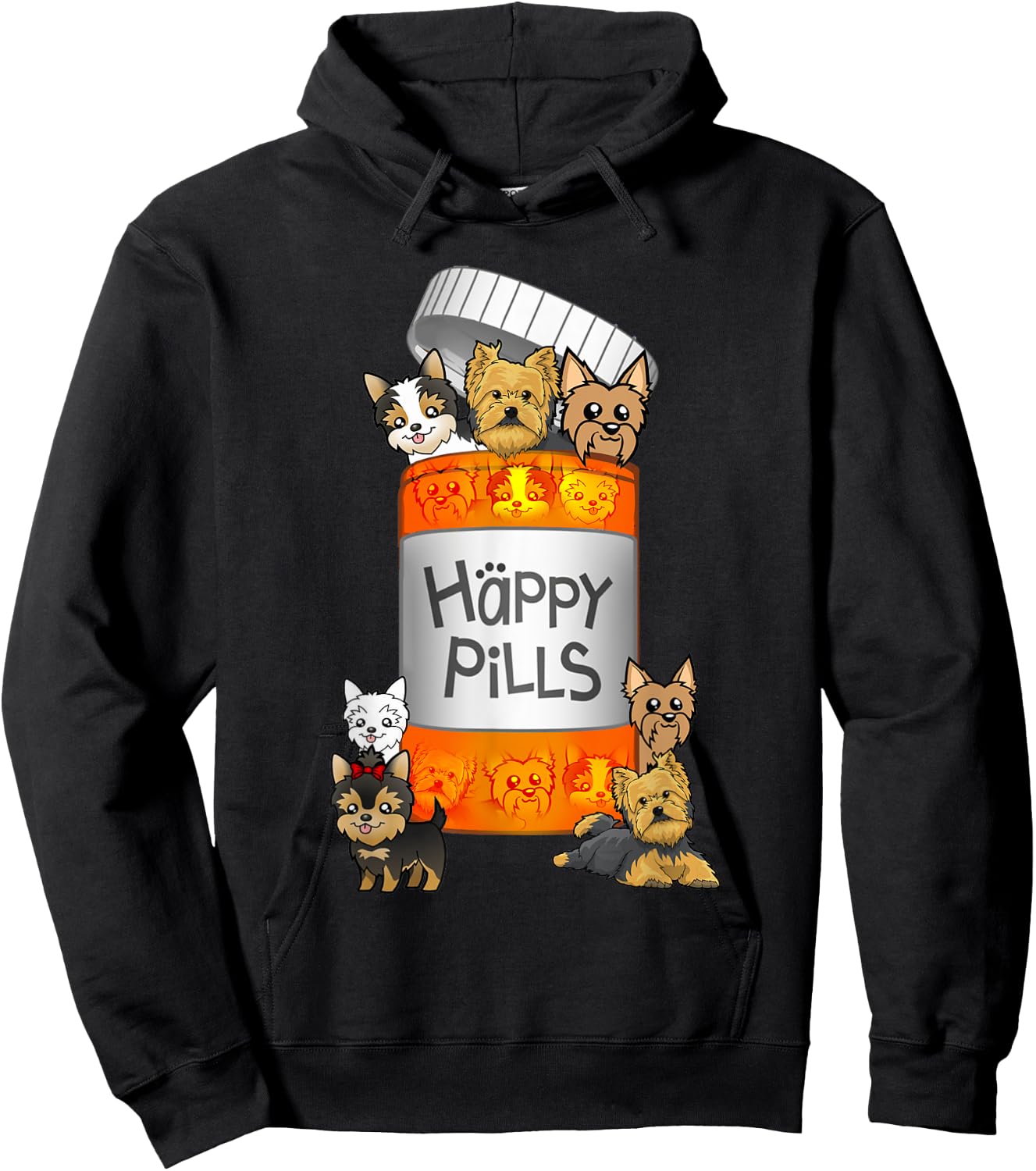 Yorkie Happy Pills Hoodie - Hoodie | Black