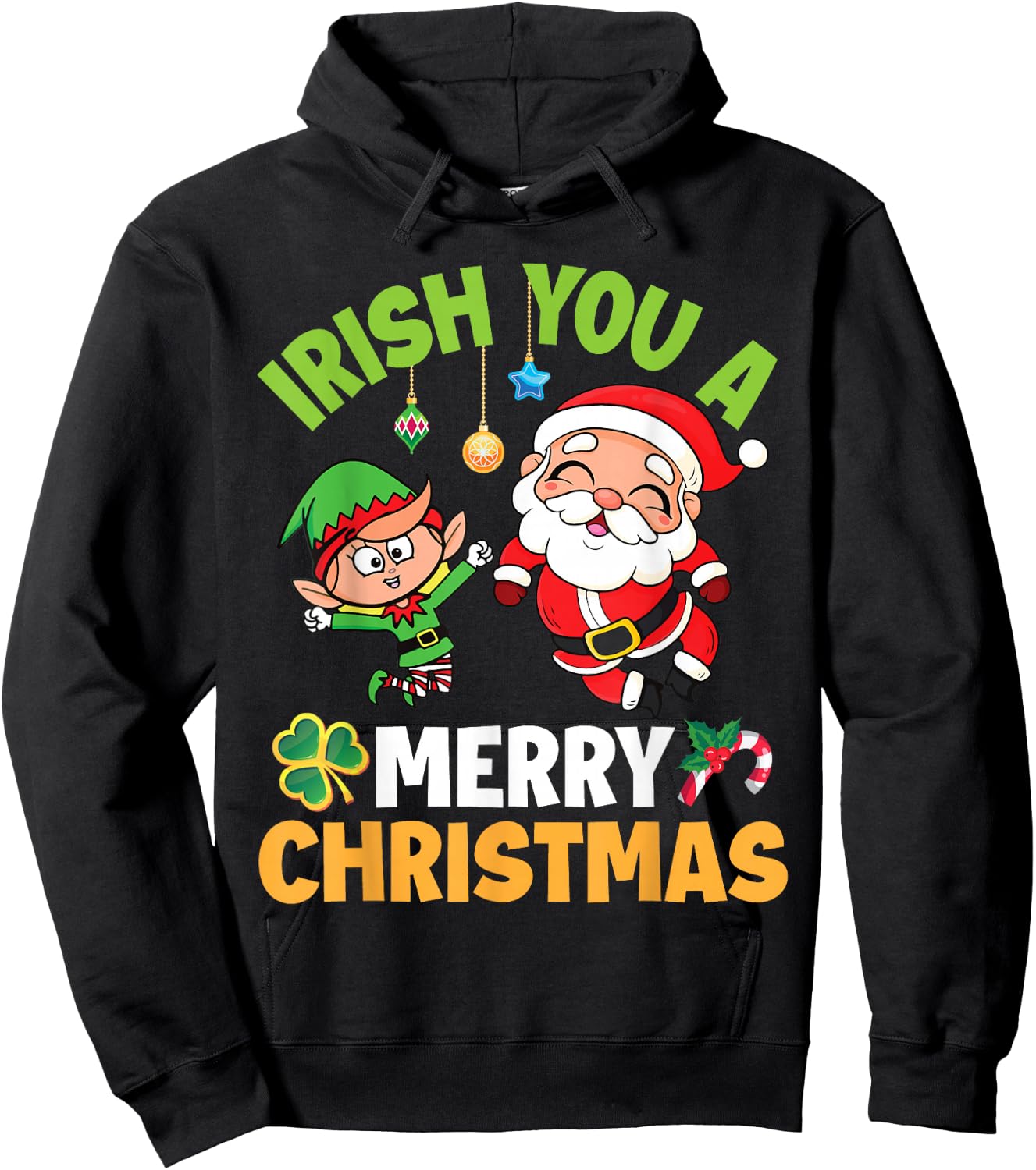 Santa Claus Elf Dancing Together Irish You A Merry Christmas Hoodie - Hoodie | Black
