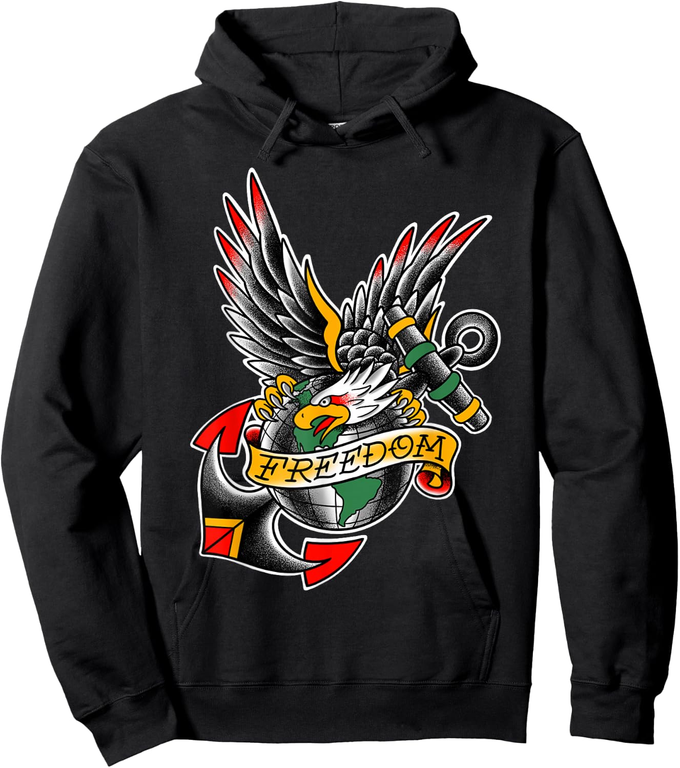 USA Traditional Tattoo style Bald Eagle (Freedom) Hoodie - Hoodie | Black