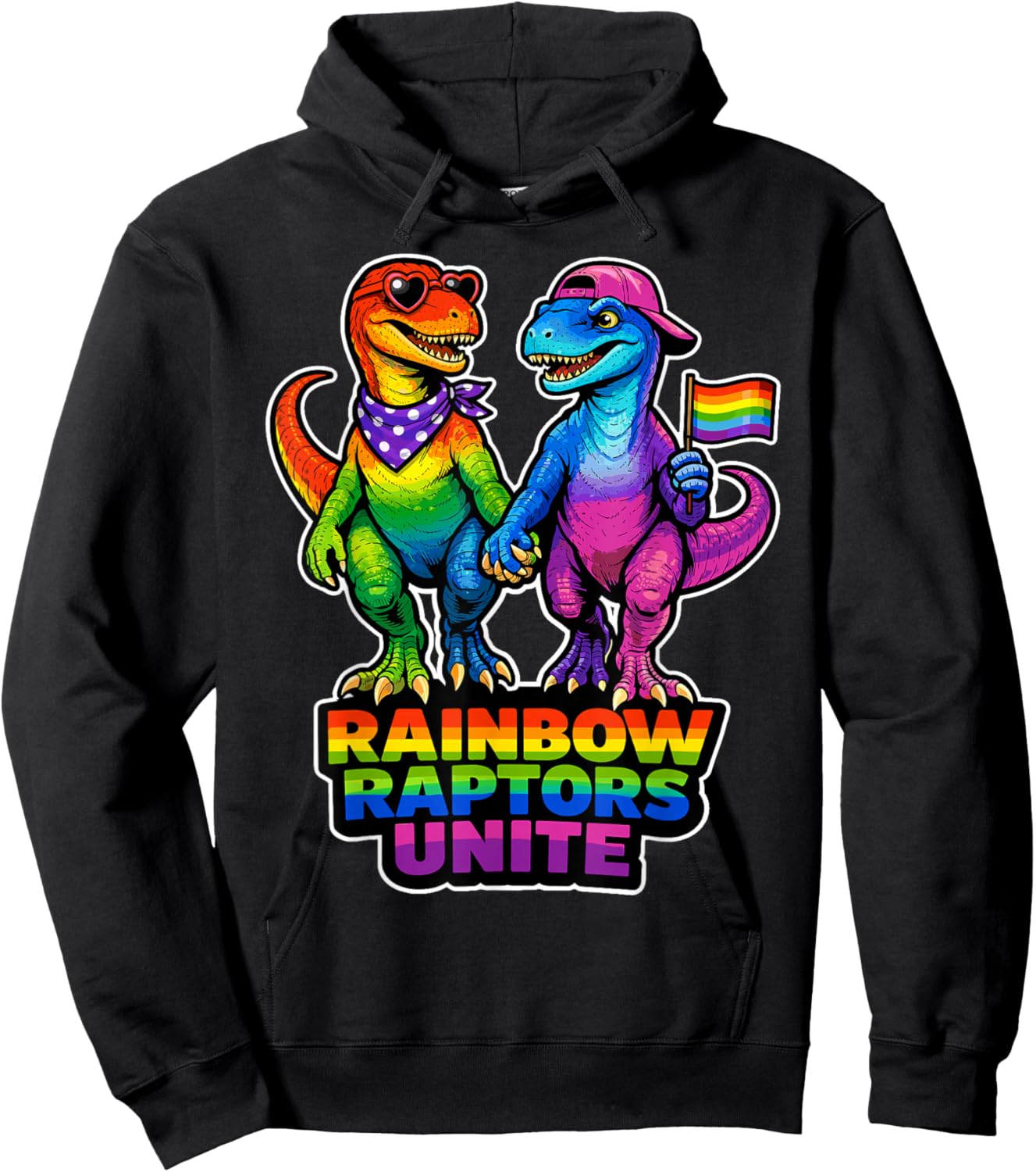 Rainbow Raptors Unite Pride Dino Unity LGBTQ Design Hoodie - Hoodie | Black