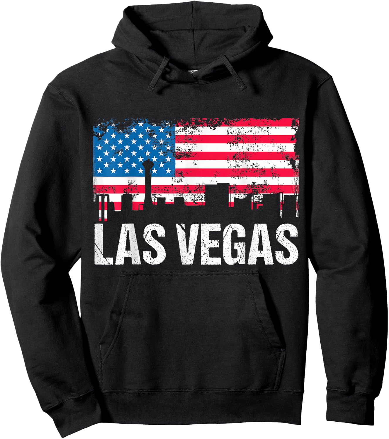 Vintage US Flag American City Skyline Las Vegas Nevada USA Hoodie - Hoodie | Black