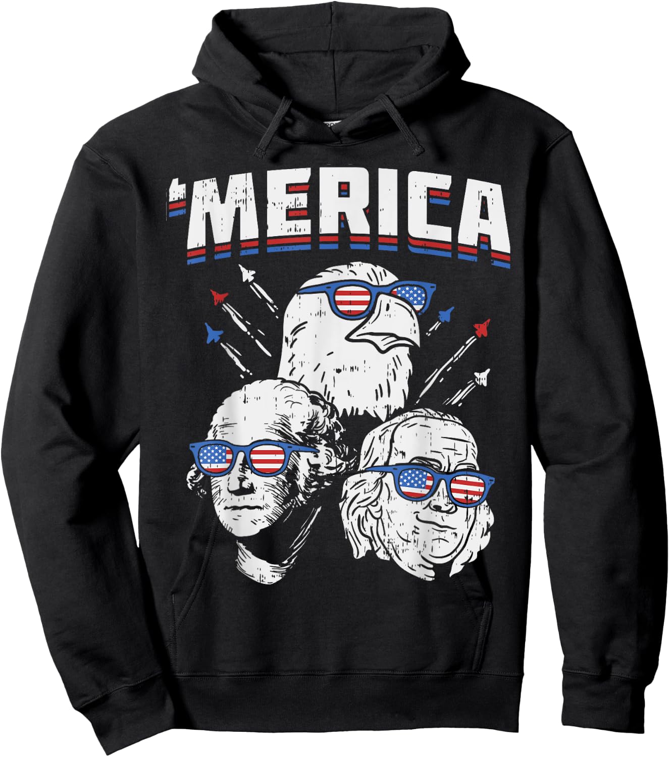 Merica Washington Franklin Eagle 4th Of July USA Patriot Kids Men Hoodie - Hoodie | Black