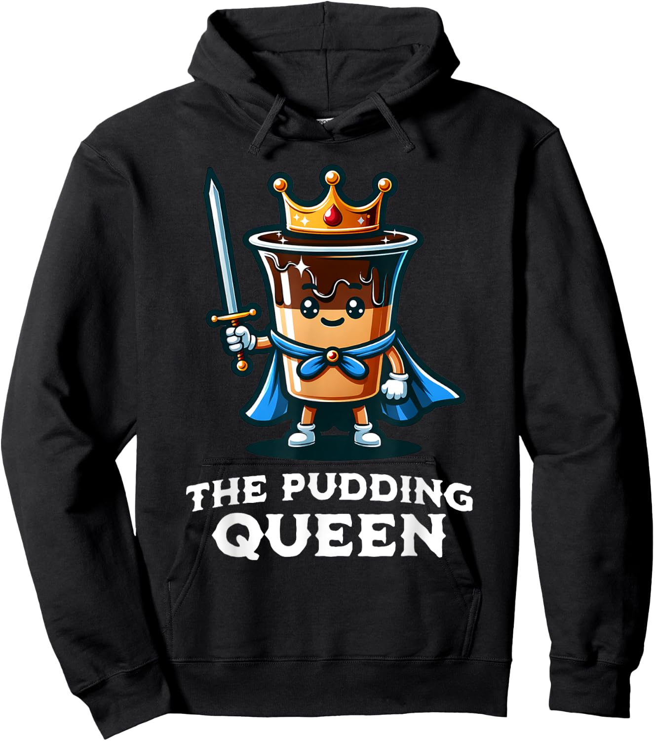 Pudding Queen Funny Pudding Lover Illustration Hoodie - Hoodie | Black