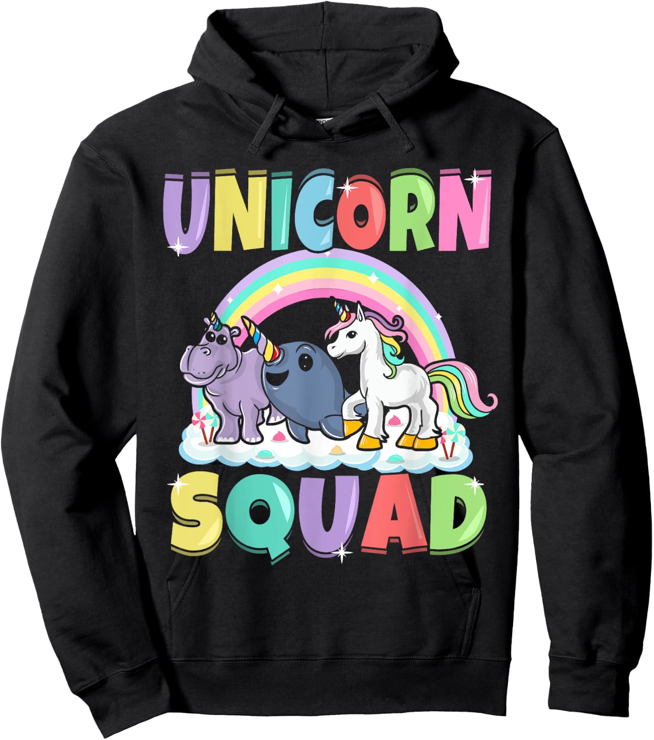 Unicorn Squad Rhino Narwhal Magical Creatures Cute Girly Hoodie - Hoodie | Black
