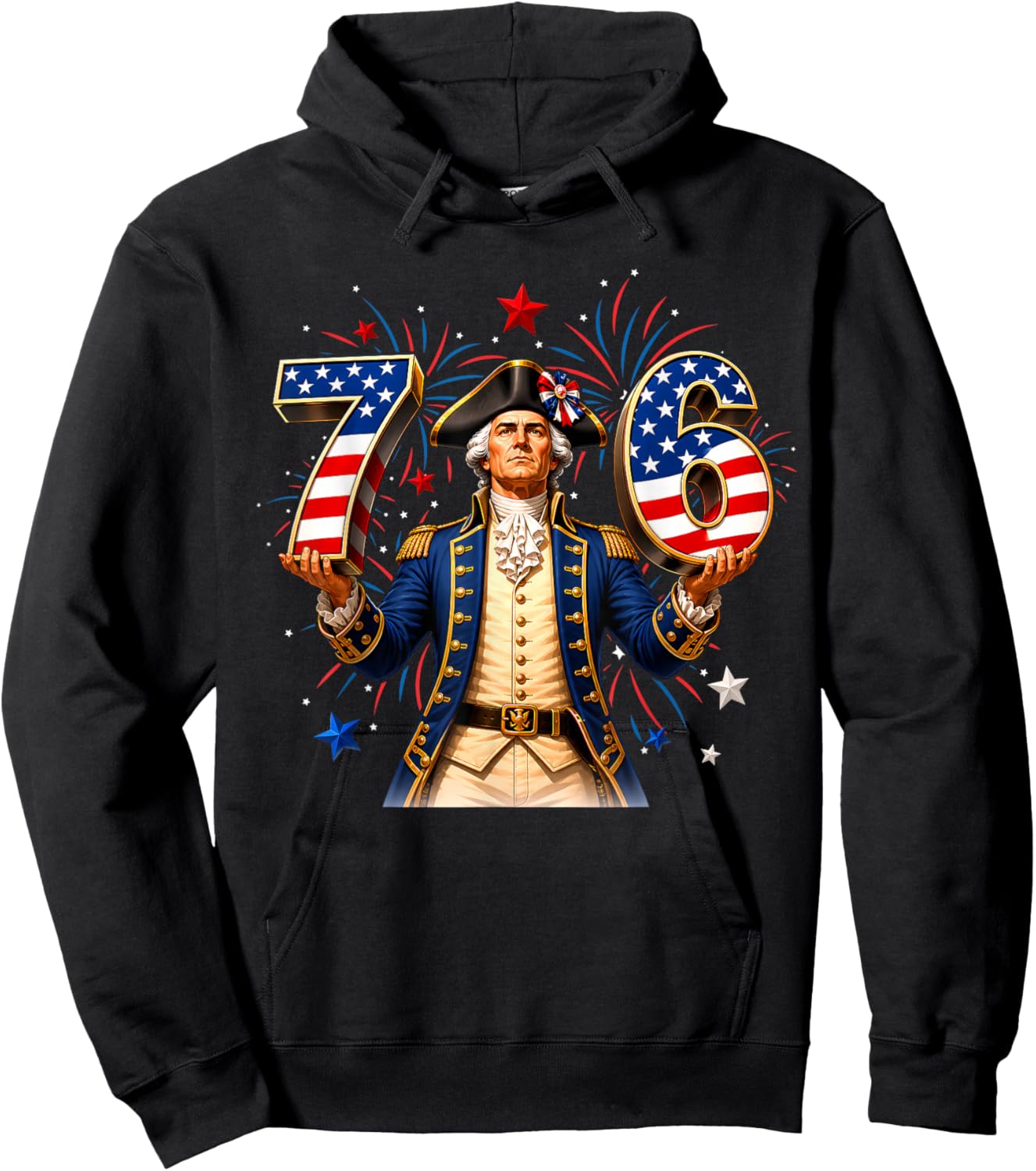 Funny 67 76 George Washington Six Seven Patriotic 4th July Hoodie - Hoodie | Black