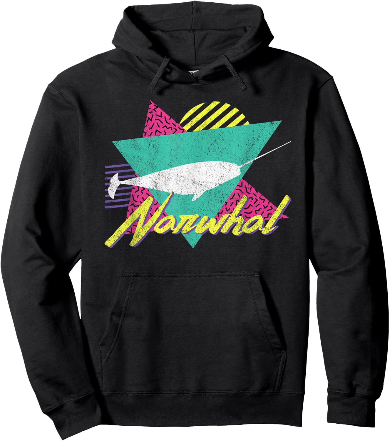 Vintage Retro 80s Or 90s Narwhal Hoodie - Hoodie | Black