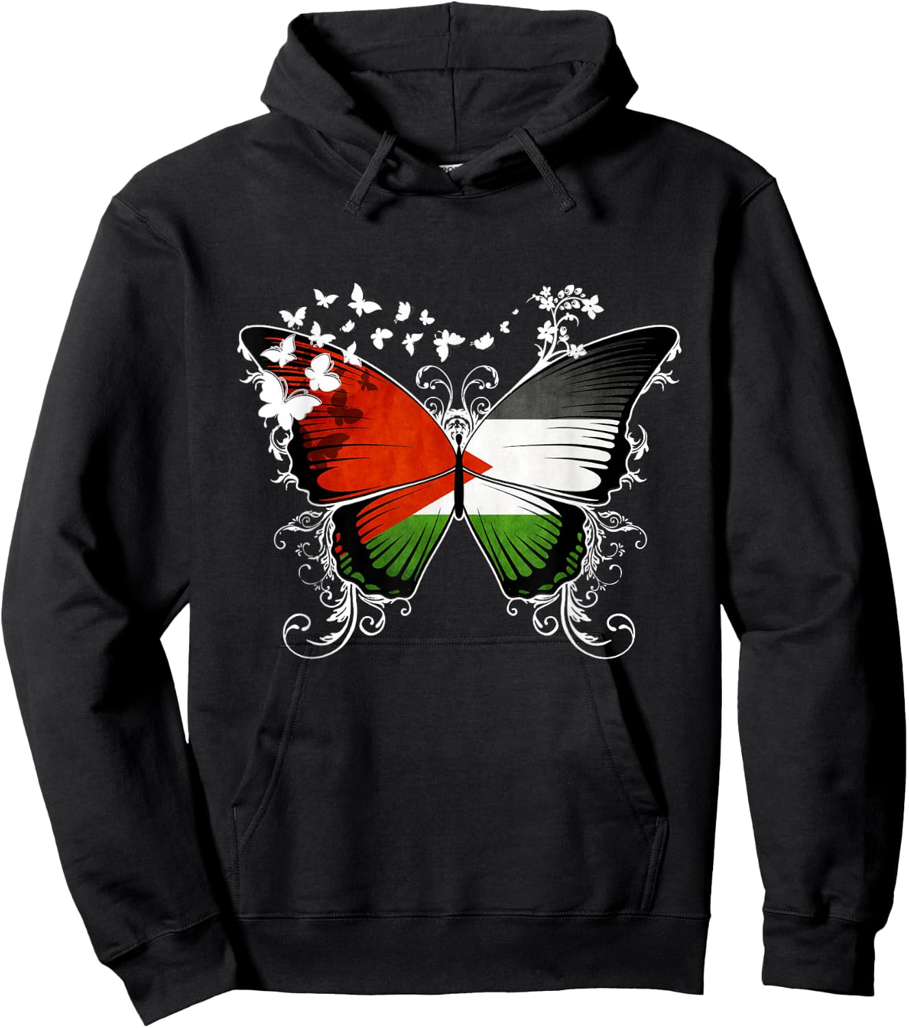 Palestine Flag Shirt Butterfly Graphic T Shirt Hoodie - Hoodie | Black