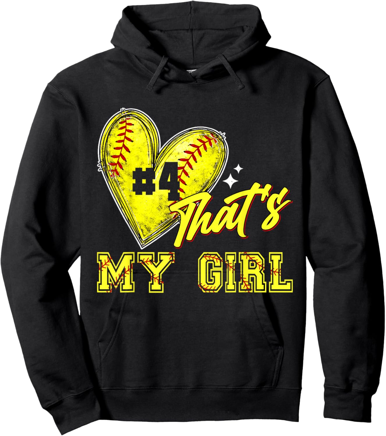 Softball Mom Dad That's My Girl Jersey Number 4 Game Day Hoodie - Hoodie | Black