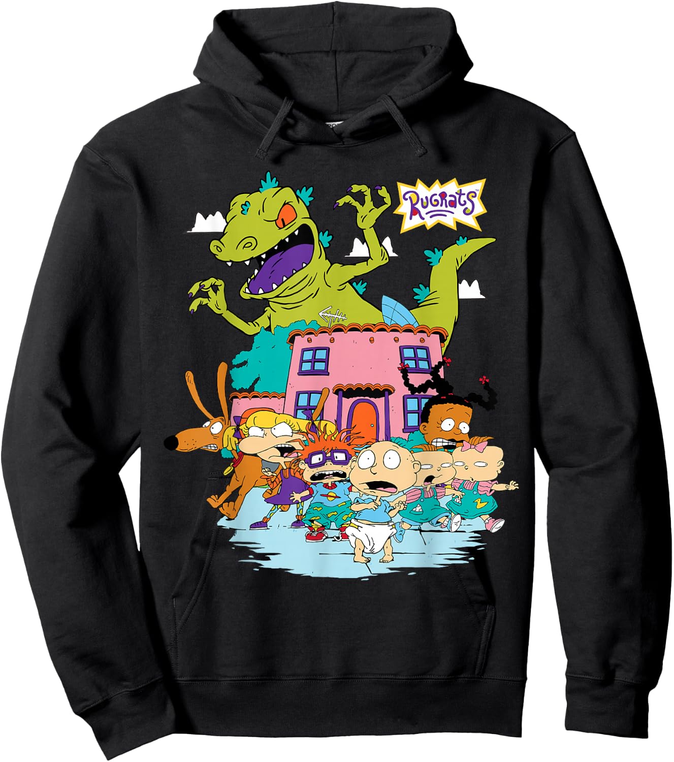 Rugrats Running Away from Reptar Hoodie - Hoodie | Black