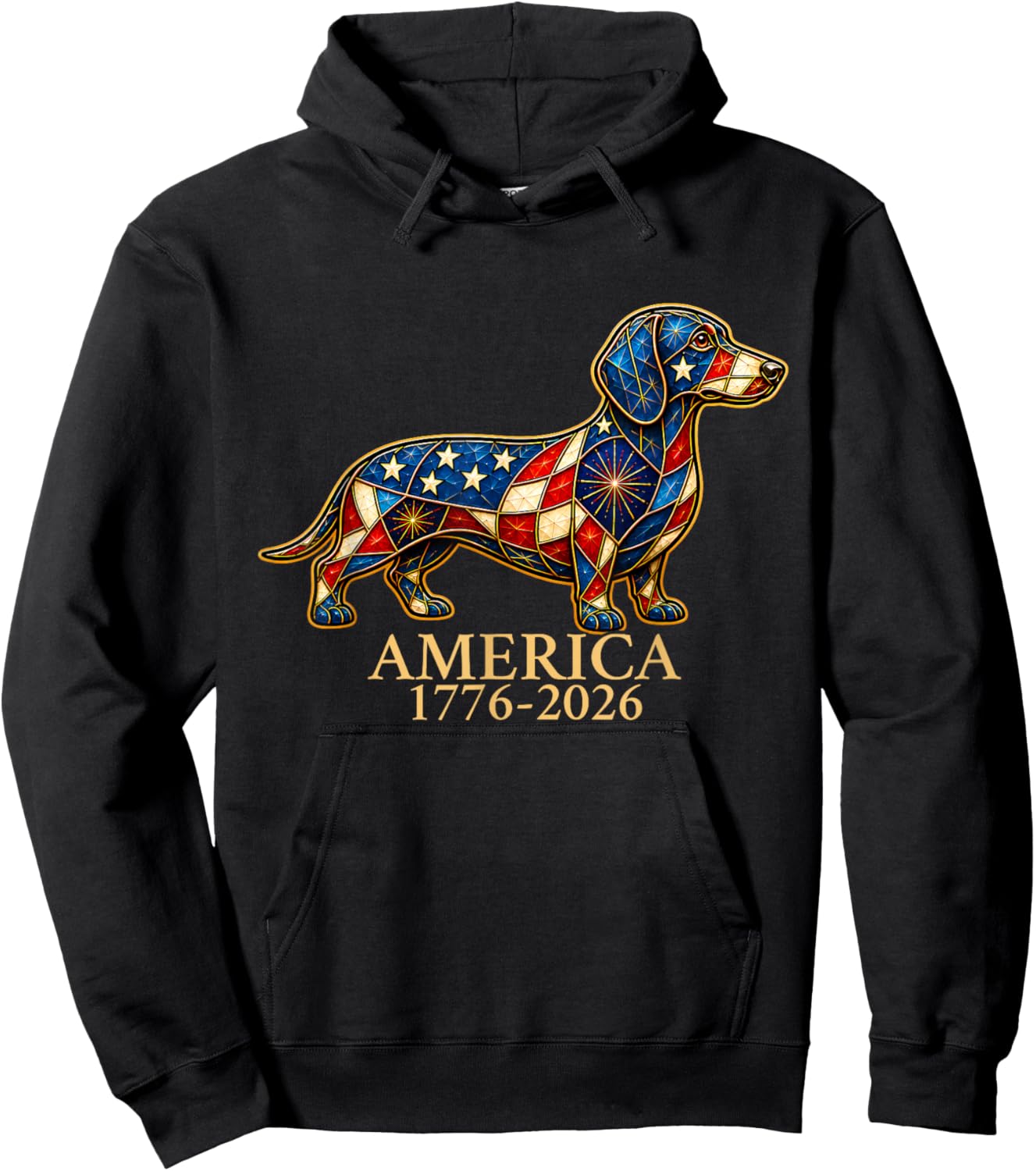 Dachshund-Mosaic America 1776-2026 Dog Patriotic July 4th Hoodie - Hoodie | Black