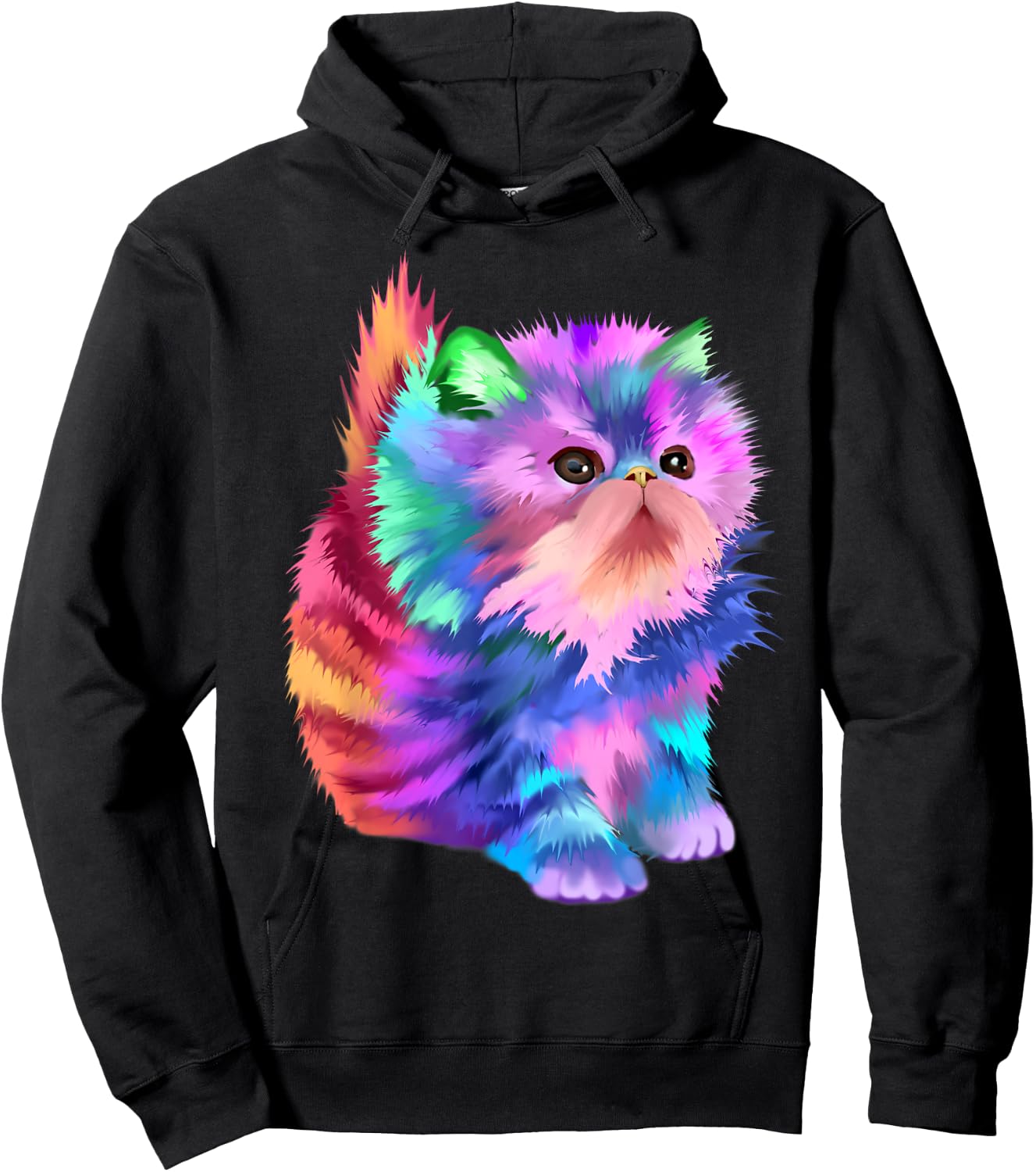 Starchild's Designs Women's Retro Rainbow Kitten Rave Psychedelic Cat Hoodie - Hoodie | Black