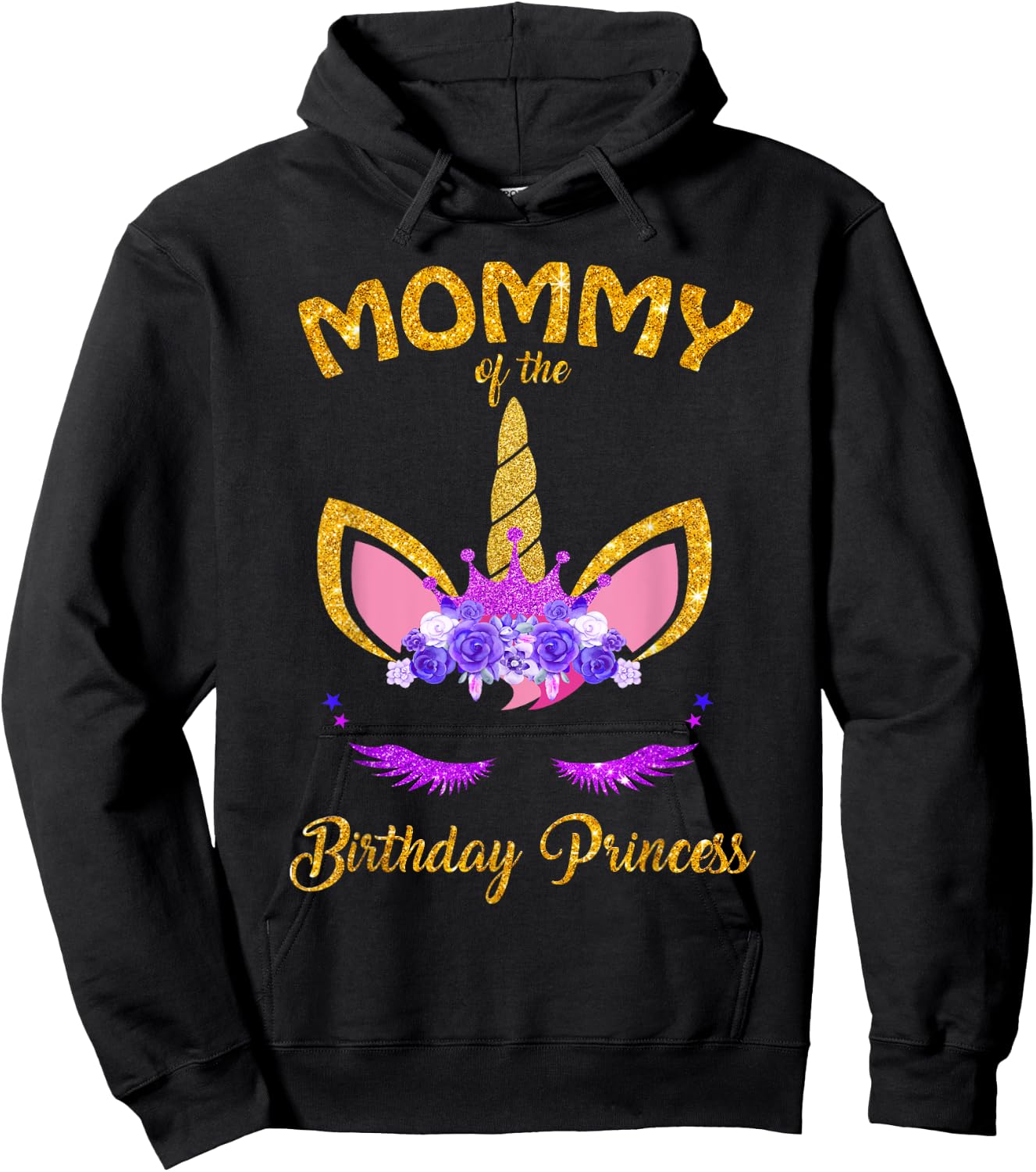 Mommy of The Unicorn Birthday Princess Matching Family Hoodie - Hoodie | Black