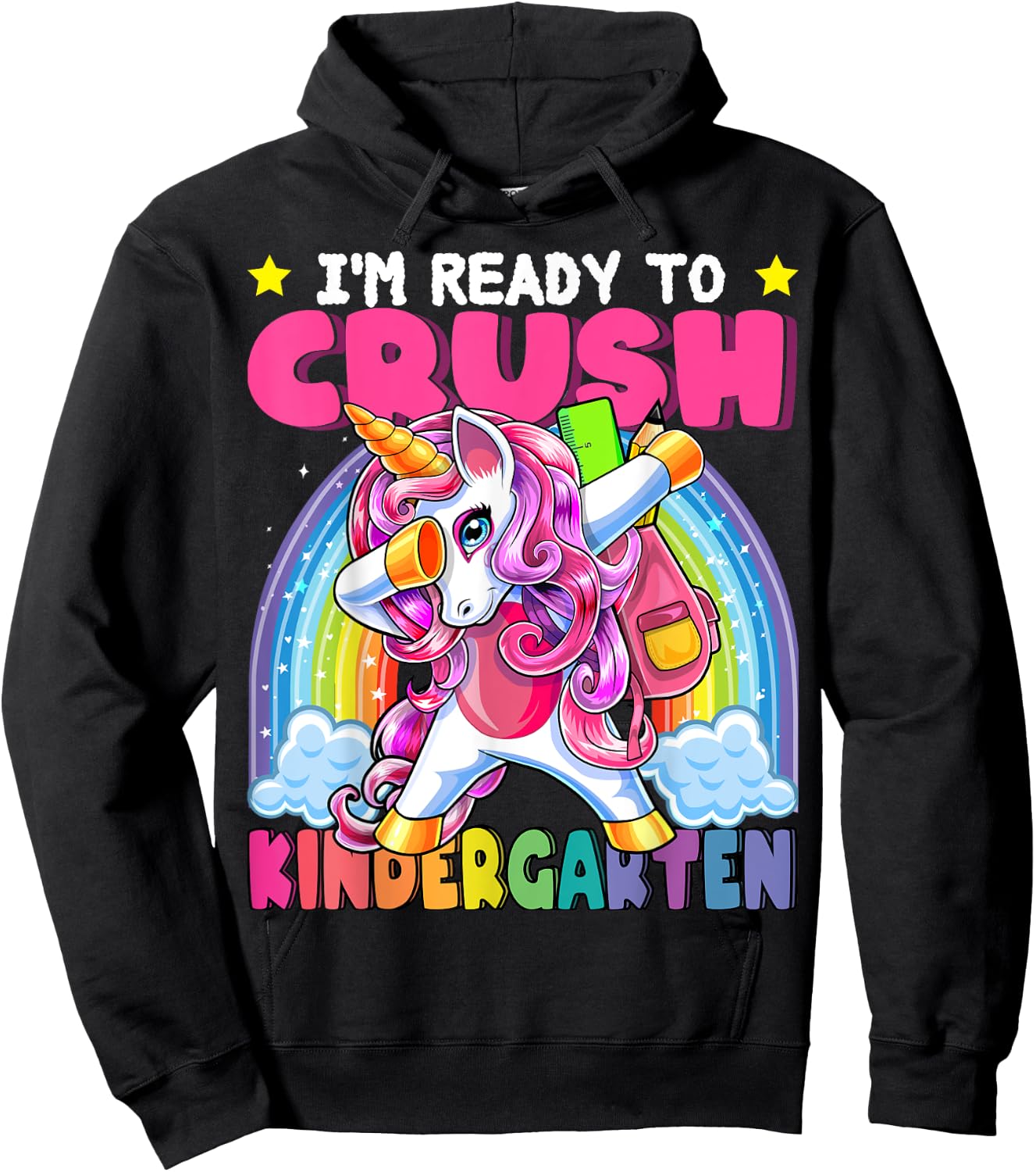 Crush Kindergarten Dabbing Unicorn Back to School Girls Gift Hoodie - Hoodie | Black