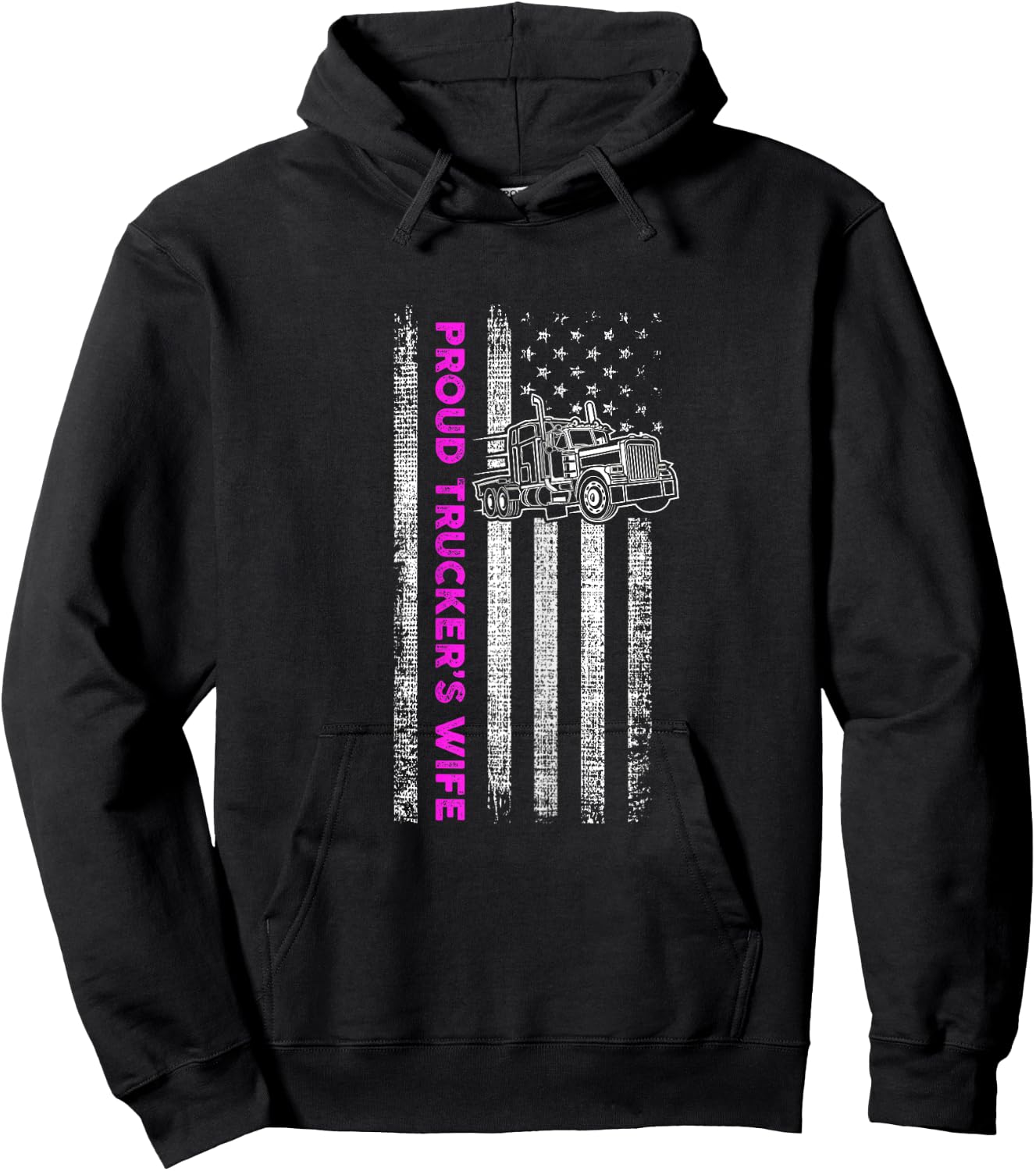 Proud Trucker's Wife - Patriotic Truck Driver American Flag Hoodie - Hoodie | Black