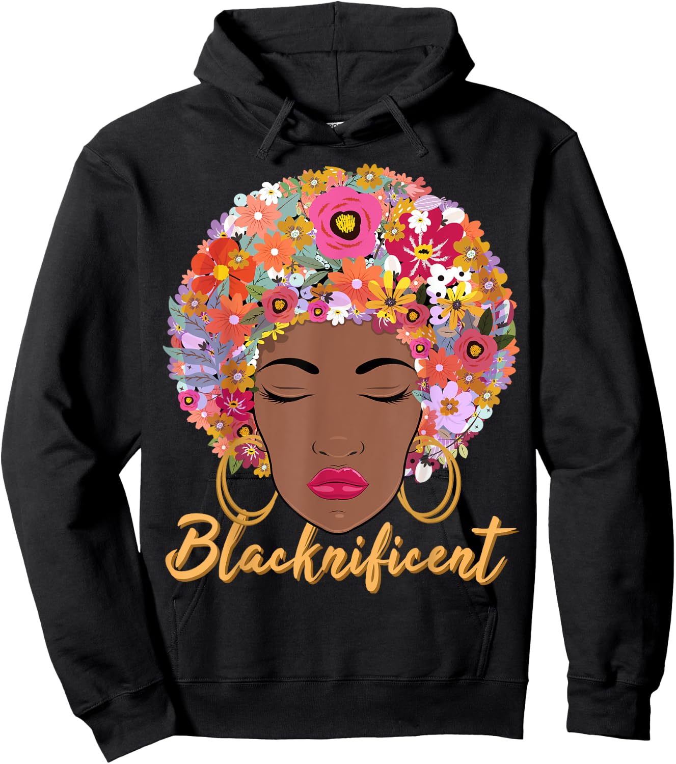 Blacknificient Floral Afro Hair African American Gift Women Hoodie - Hoodie | Black