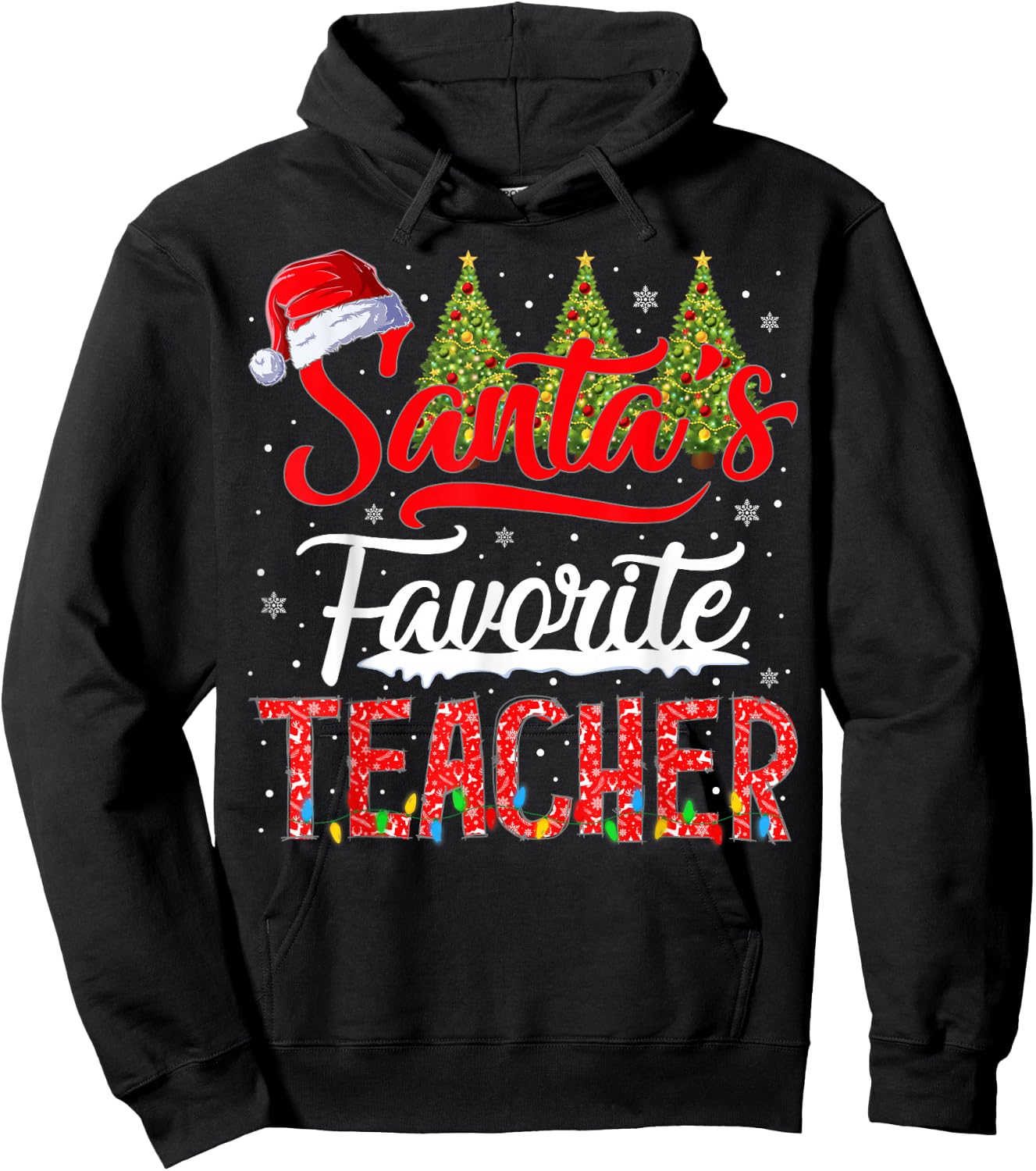 Santa's Favorite Teacher Christmas School Squad Men Women Hoodie - Hoodie | Black