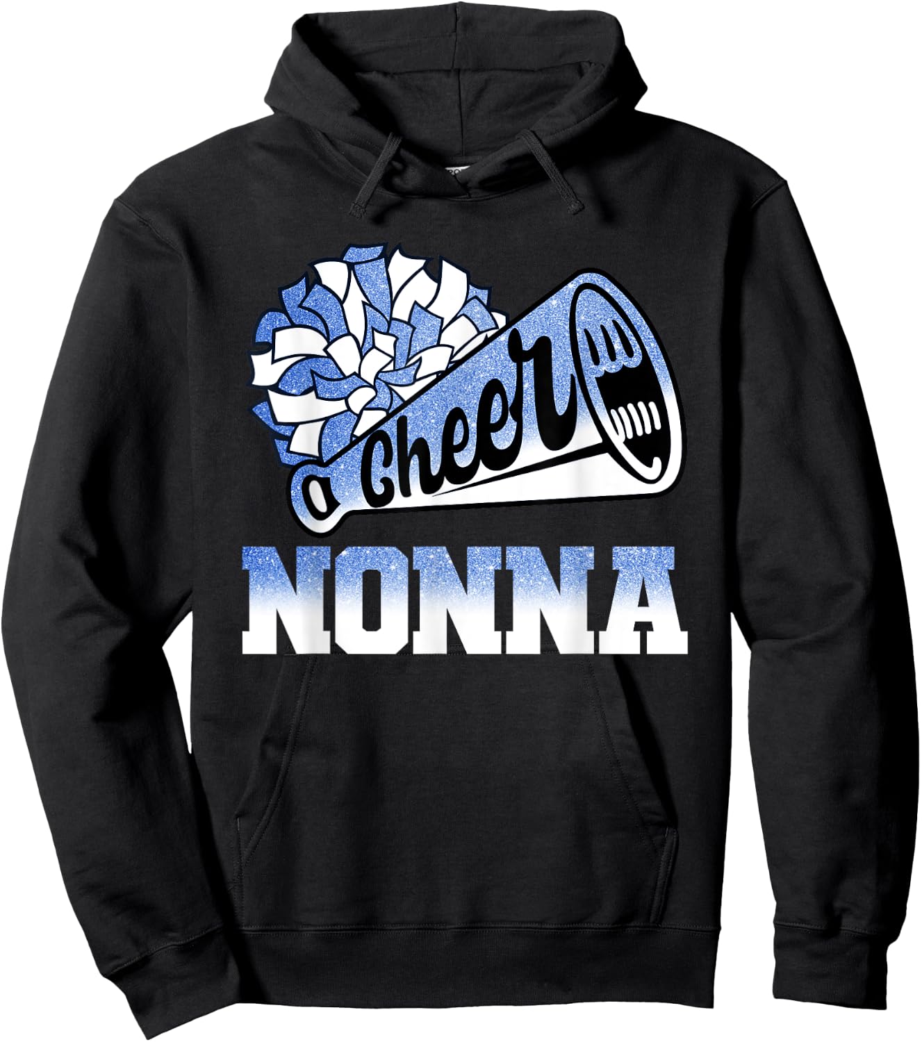 Cheer Nonna Biggest Fan Cheerleader Blue White Pom Pom Hoodie - Hoodie | Black