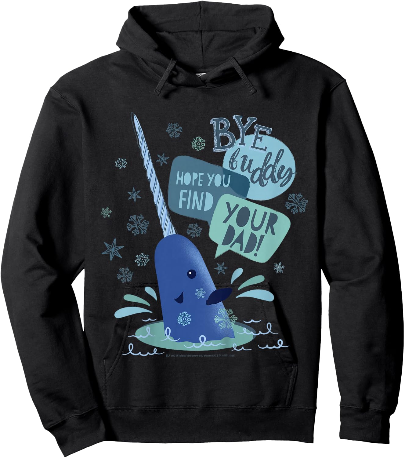 Kids Elf Narwhal I Hope You find Your Dad Text Poster Hoodie - Hoodie | Black