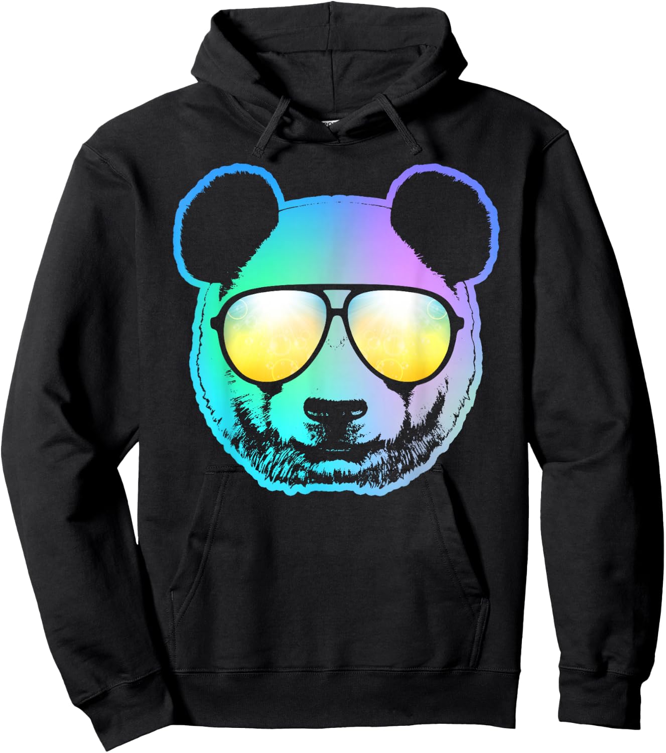 Panda Neon Bear Face Hoodie - Hoodie | Black