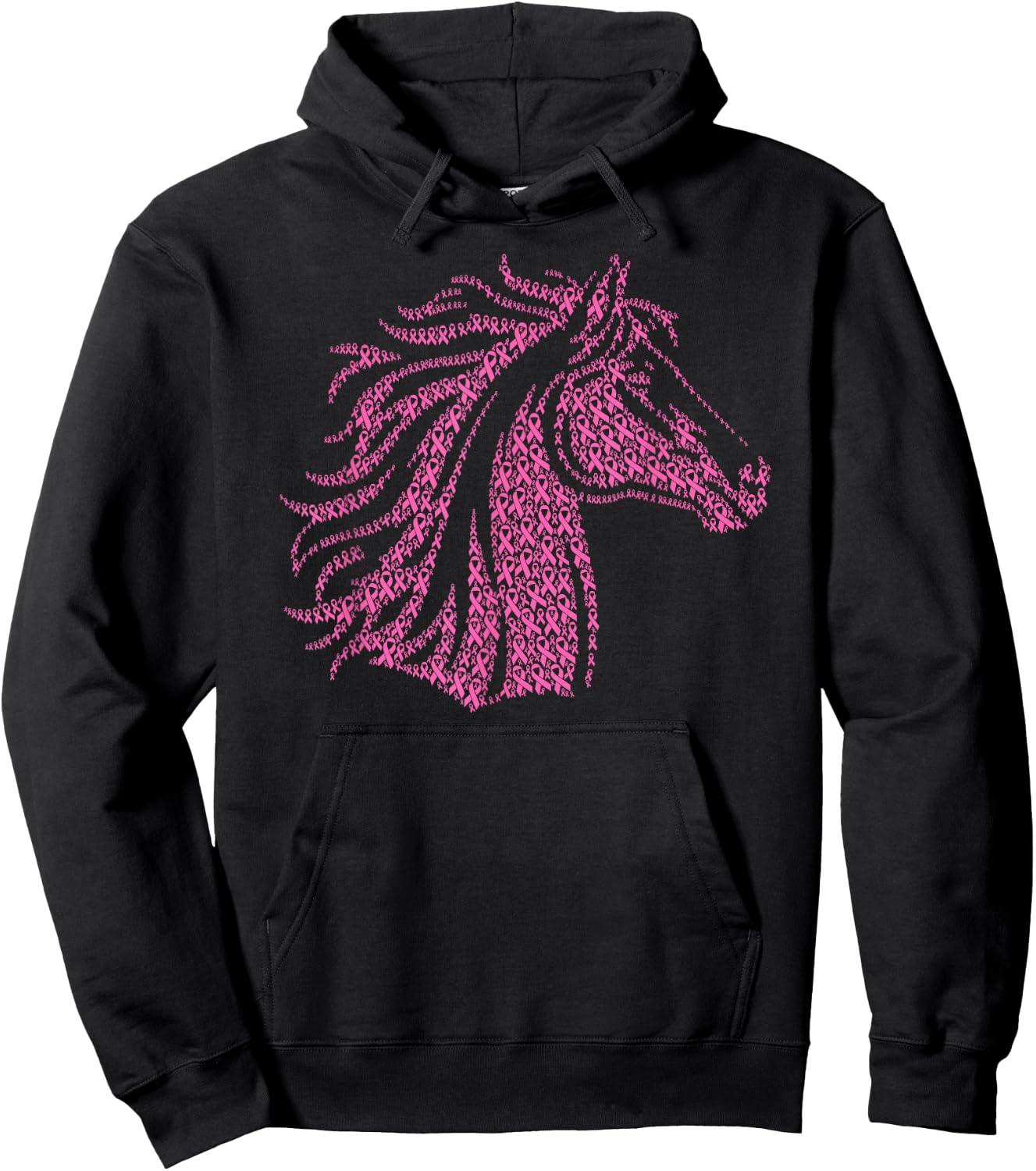 Breast Cancer Awareness Pink Ribbon & Survivor - Horse Hoodie - Hoodie | Black