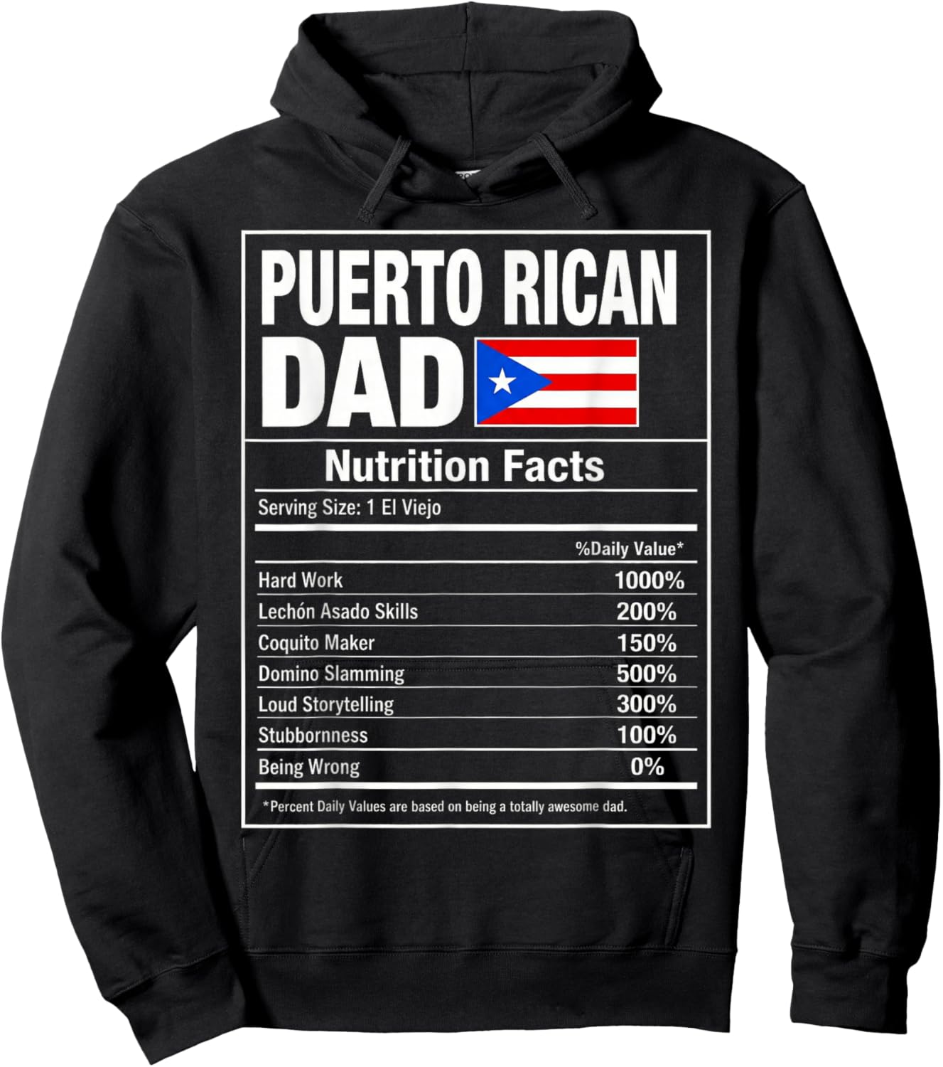 Puerto Rican Dad Nutrition Facts Funny Boricua Father Hoodie - Hoodie | Black
