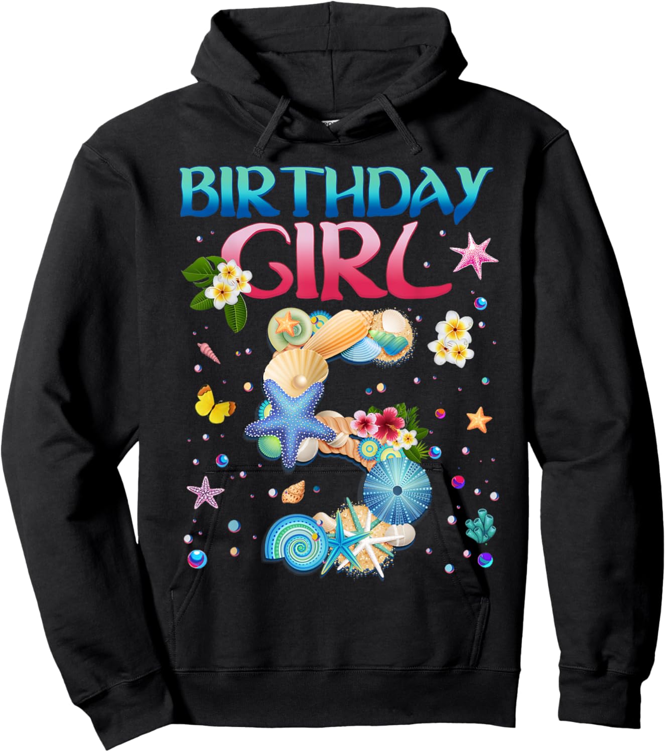5 Years Old Birthday Girl Adventures In Oceania 5th Birthday Hoodie - Hoodie | Black