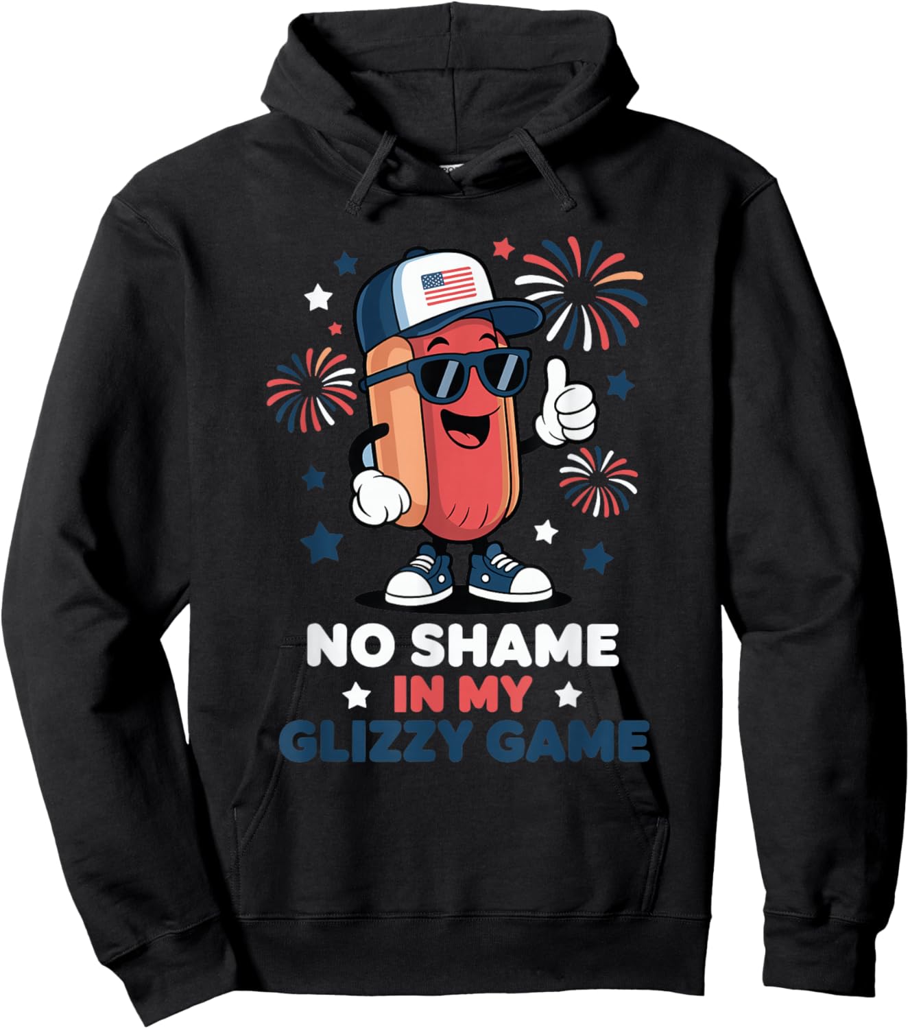No Shame in My Glizzy Game Funny Hotdog 4th of July Hoodie - Hoodie | Black