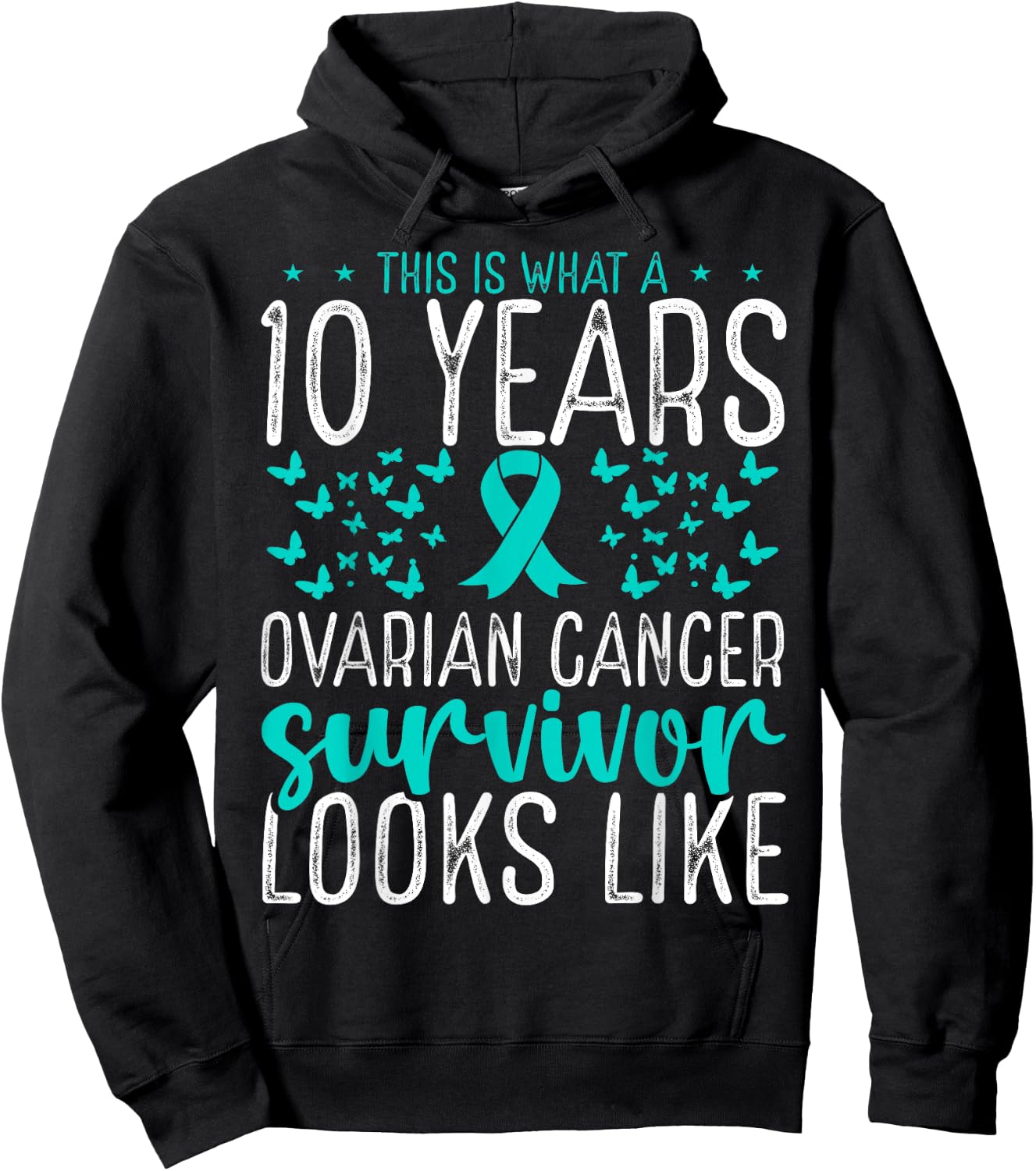 10 Years Cancer Survivor Ribbon Ovarian Cancer Awareness Hoodie - Hoodie | Black