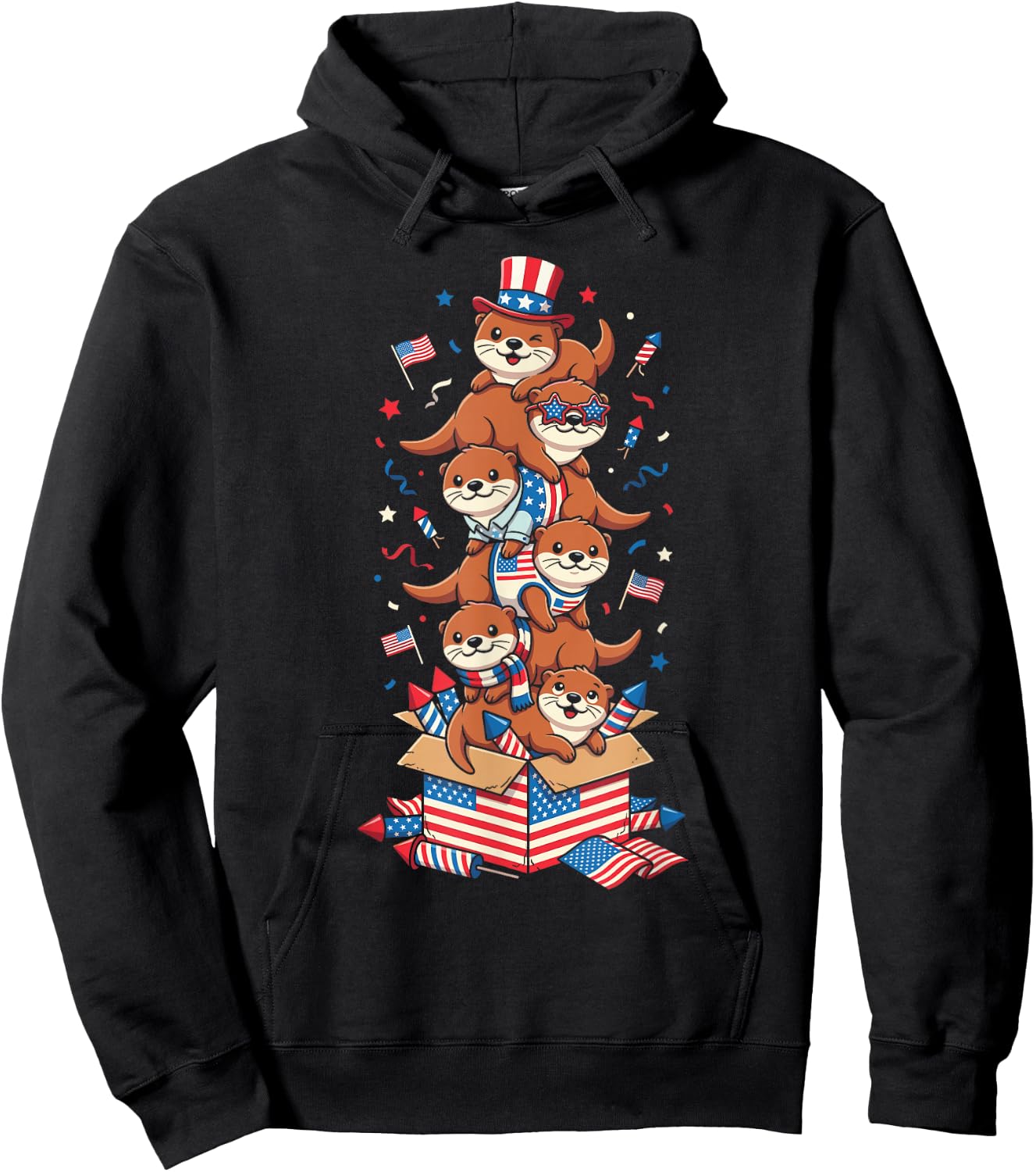 Funny Otter American USA Flag Memorial Day 4th of July Hoodie - Hoodie | Black