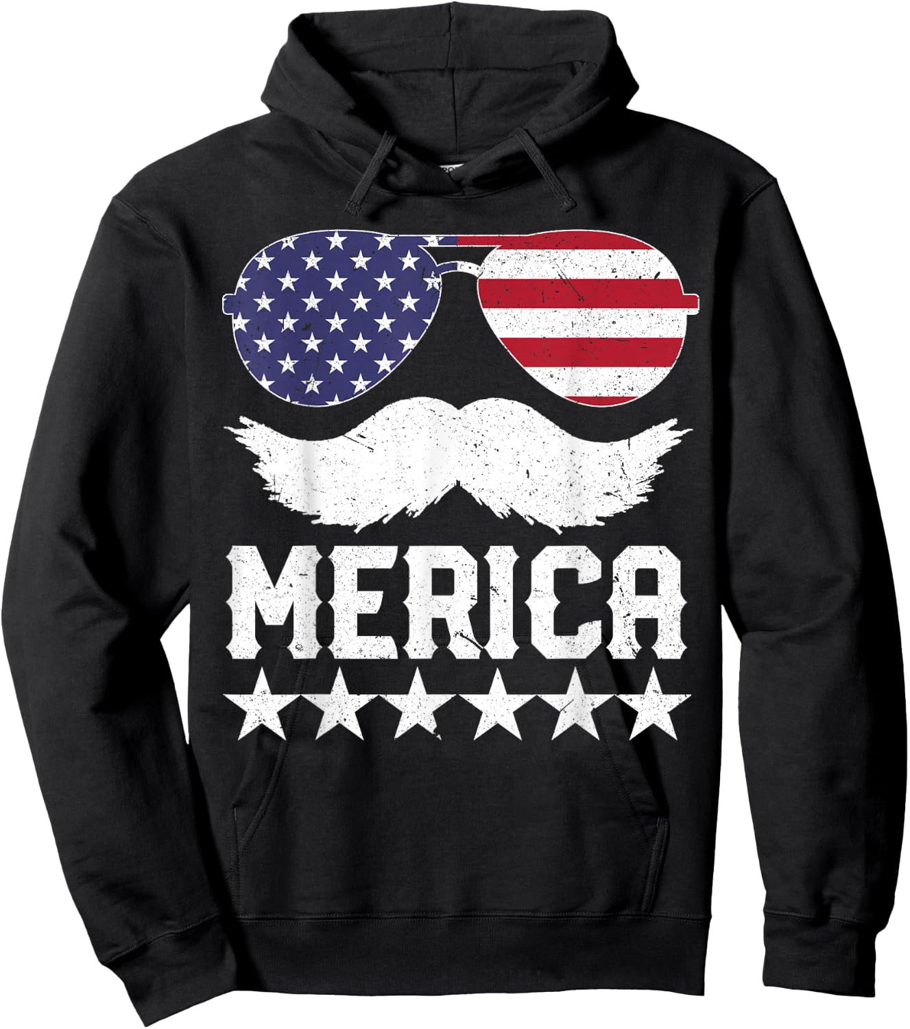 4th of July T Shirt Women Men MERICA America Flag Mustache Hoodie - Hoodie | Black