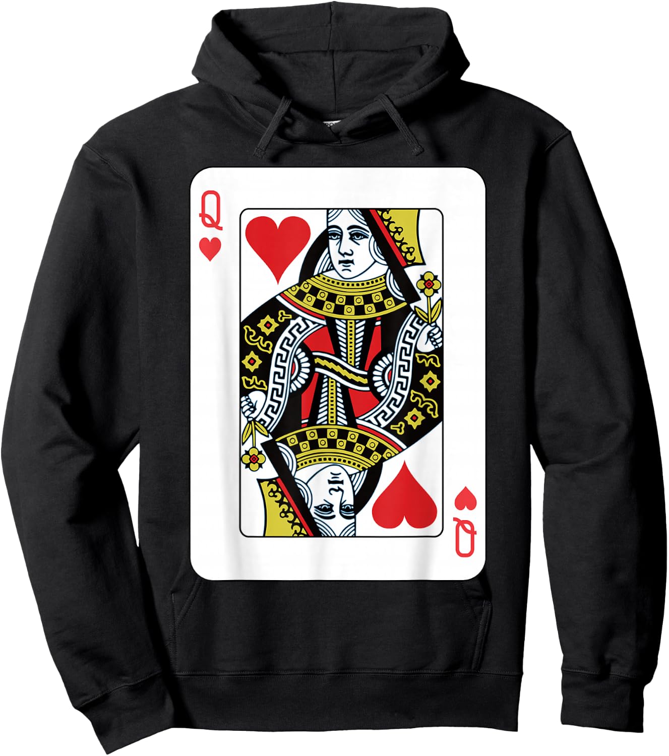 Queen of the Hearts Playing Card Poker Hoodie - Hoodie | Black