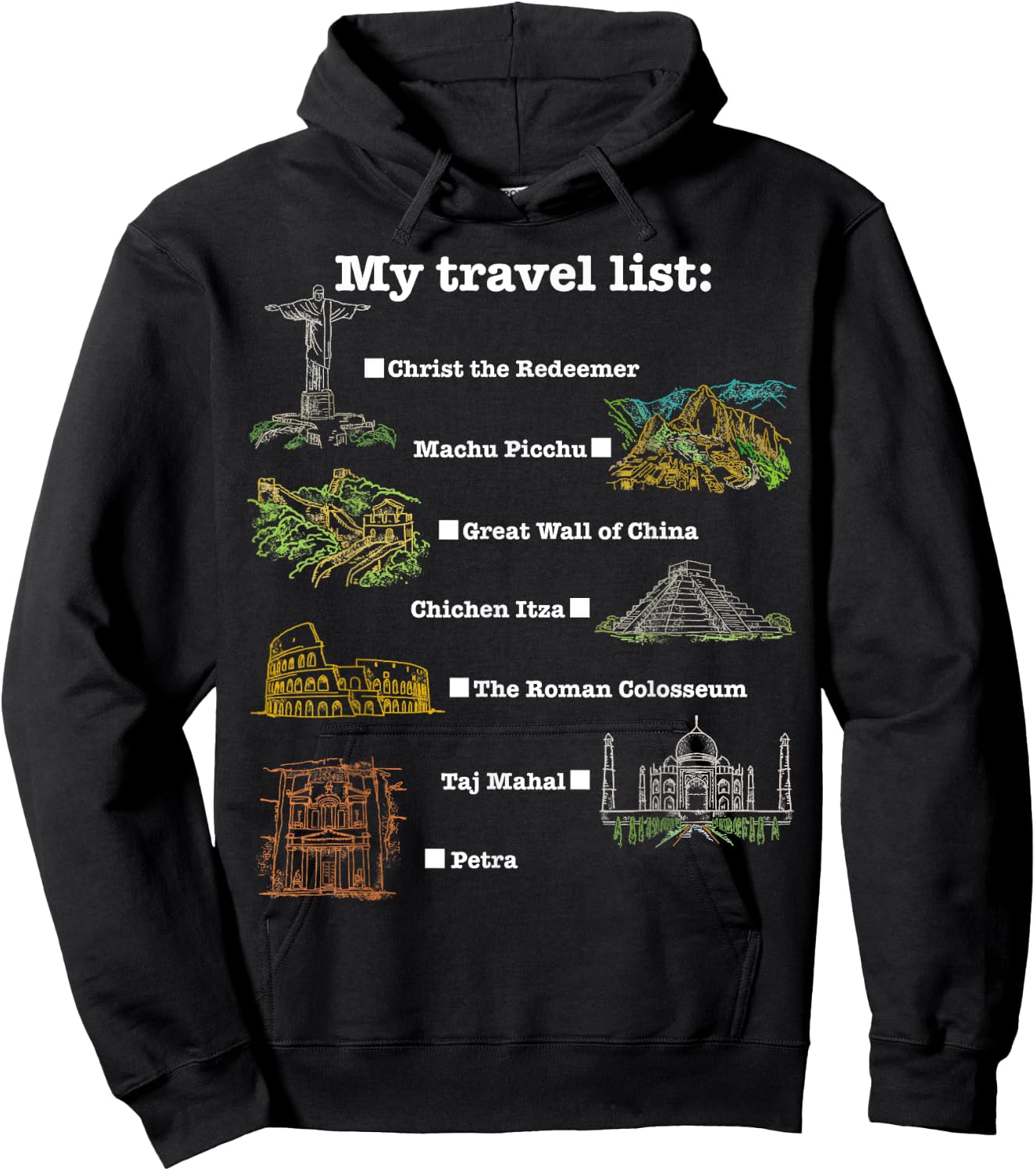 7 Wonders of the World, check the place you have been! Hoodie - Hoodie | Black