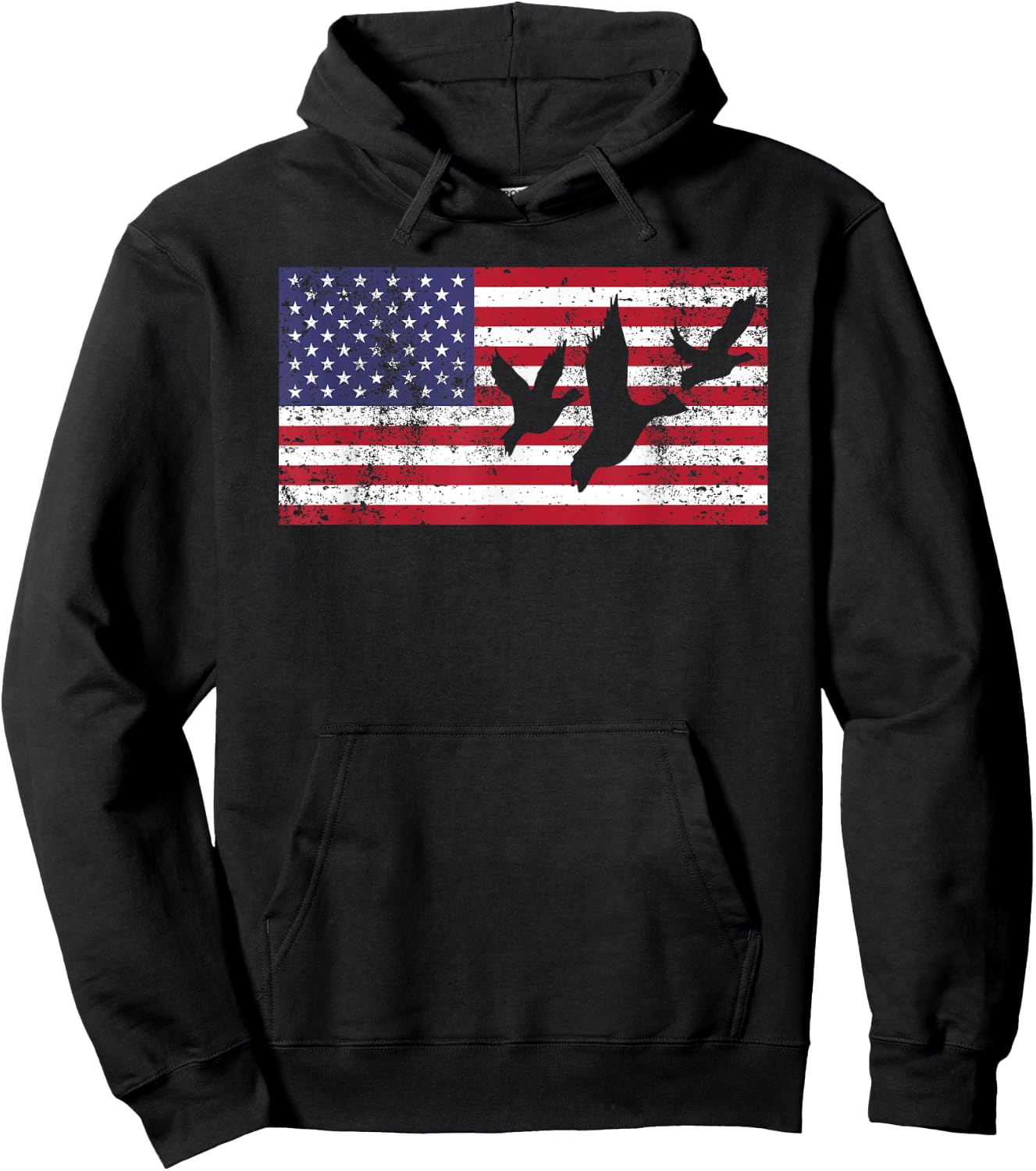 Duck Hunting Shirt American Flag USA 4th of July Gift Hoodie - Hoodie | Black