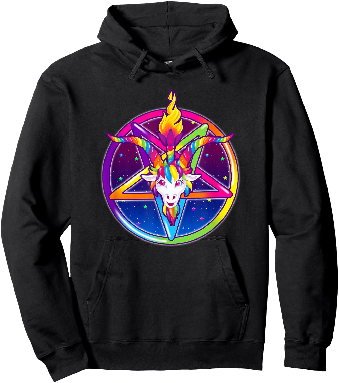 Creepy Girl Club Rainbow Baphomet Pentagram Sigil Hoodie - Hoodie | Black