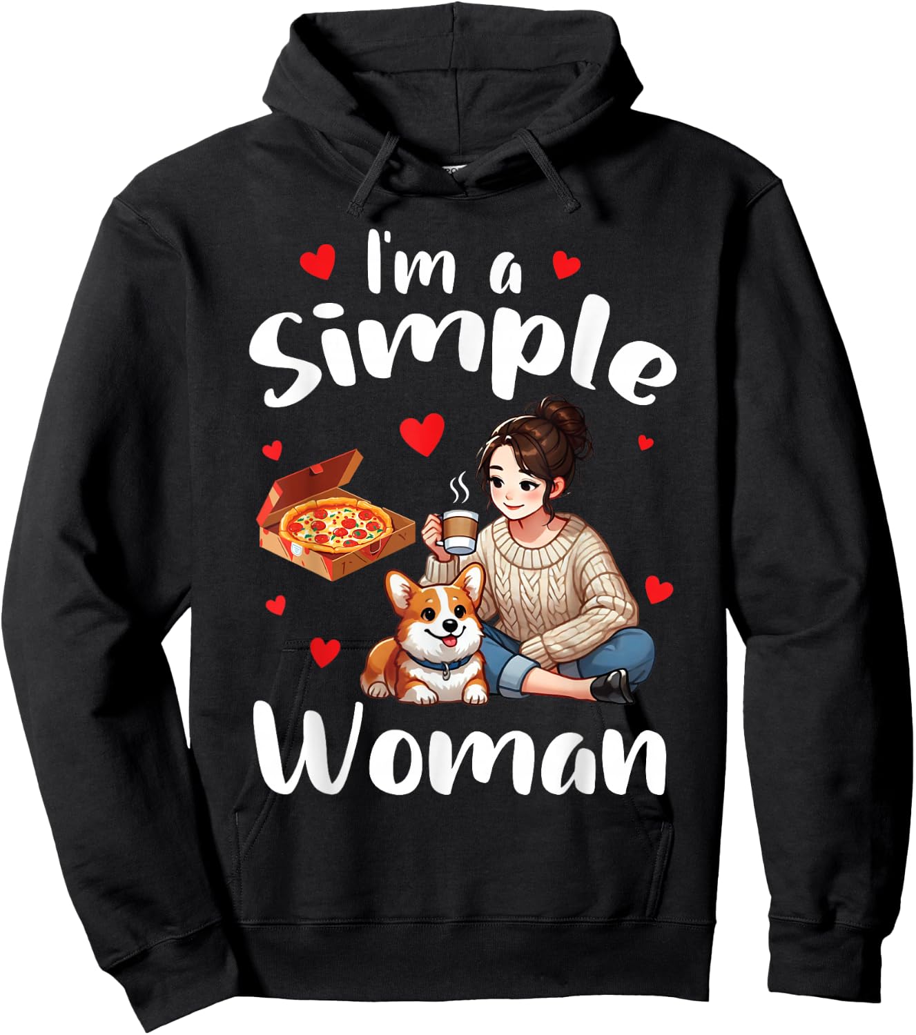 I'm A Simple Woman Eating Pizza Drinking Coffee and Pet Dog Hoodie - Hoodie | Black