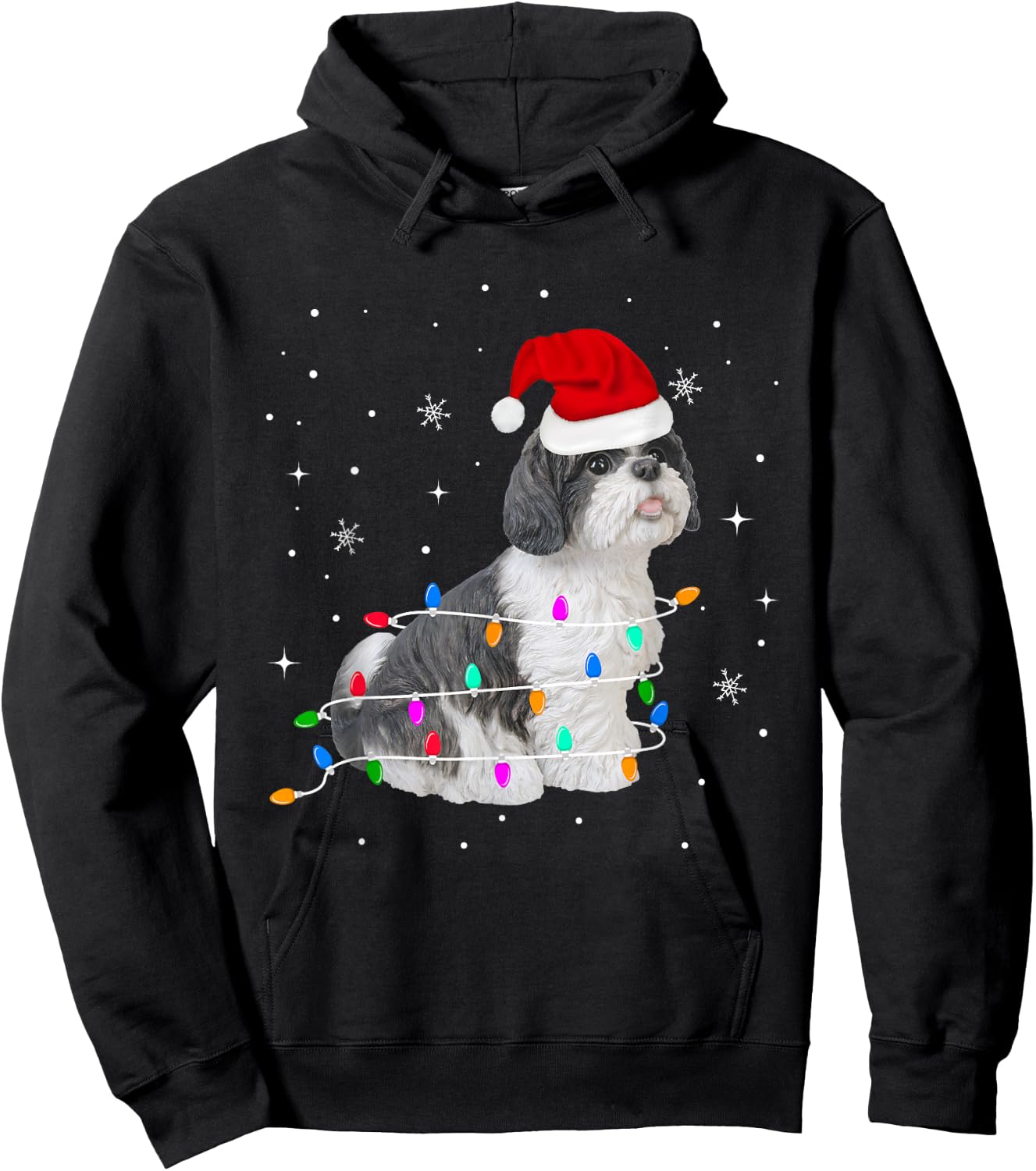 Funny Shih Tzu Christmas Light Gifts Xmas Hoodie - Hoodie | Black