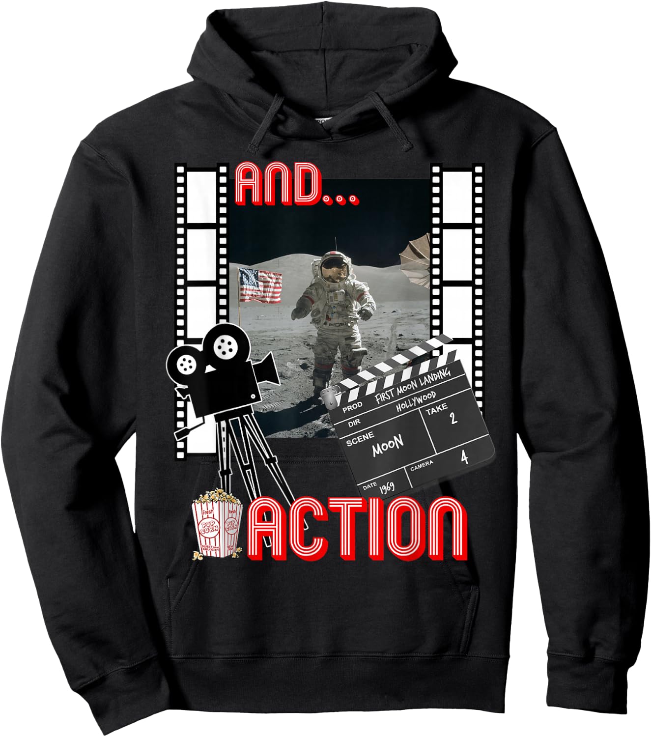 Fake Moon Landing Conspiracy Theory Apollo 11 Funny Gift Hoodie - Hoodie | Black
