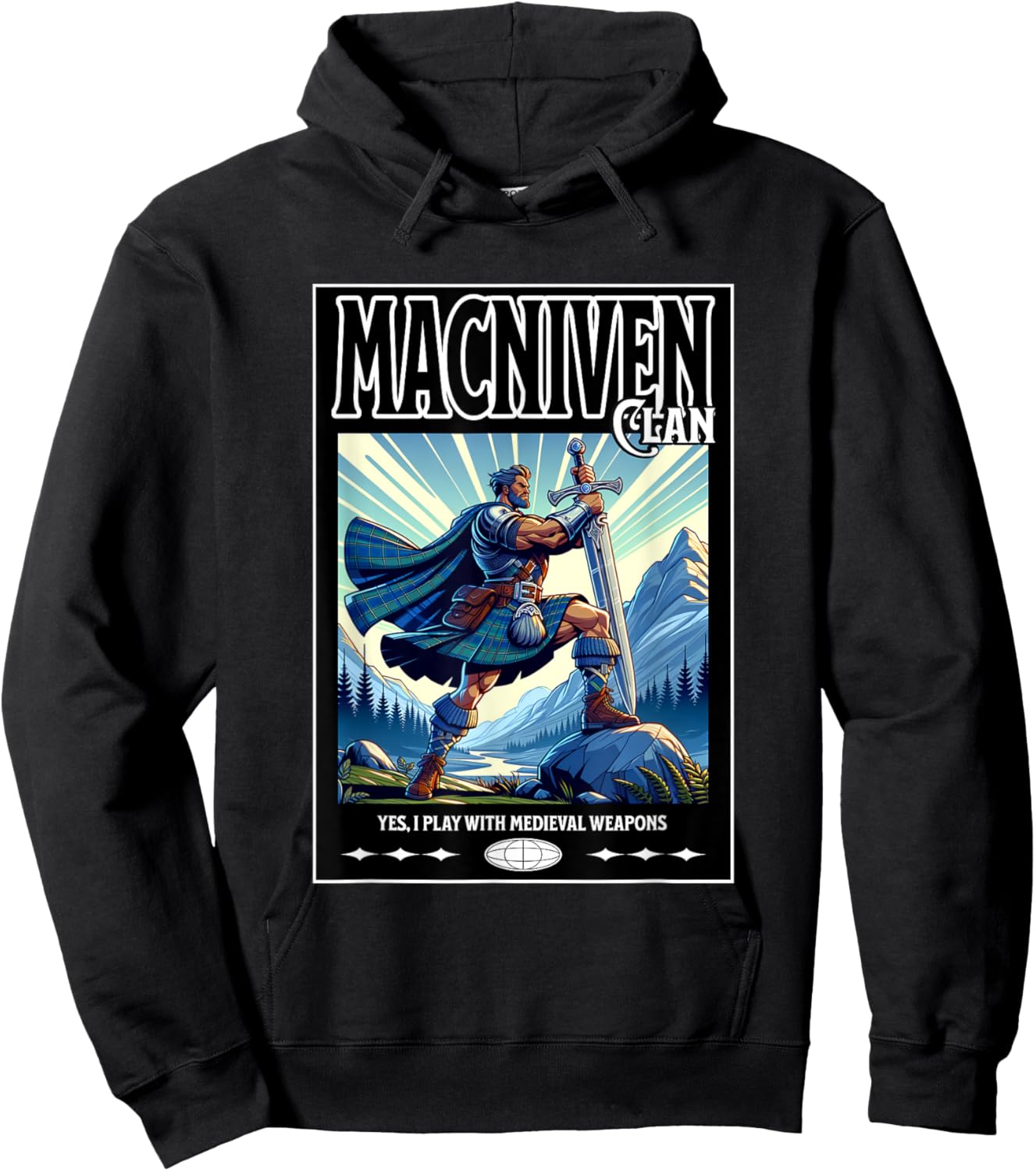 MacNiven Scottish Funny Clan Medieval Gaelic Weapons Hoodie - Hoodie | Black