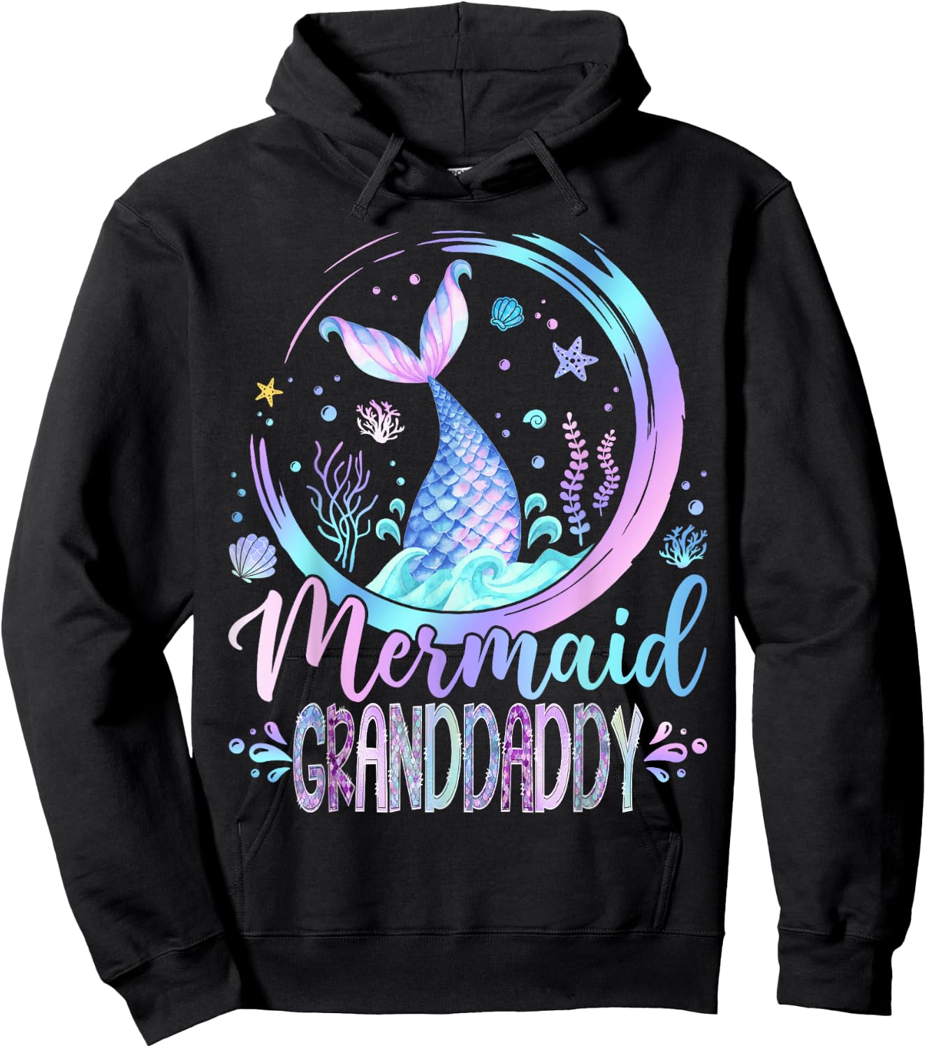 Mermaid Granddaddy Family Matching Girl Birthday Party Hoodie - Hoodie | Black