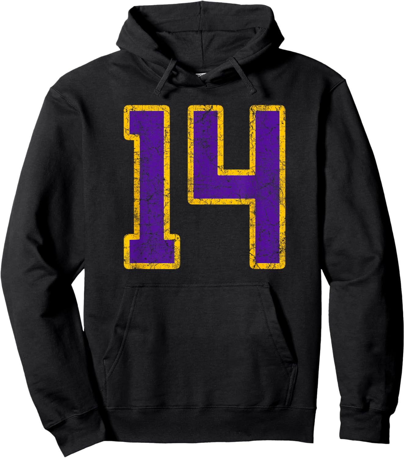Purple Gold Number 14 Jersey Player Uniform #14 Grunge Hoodie - Hoodie | Black