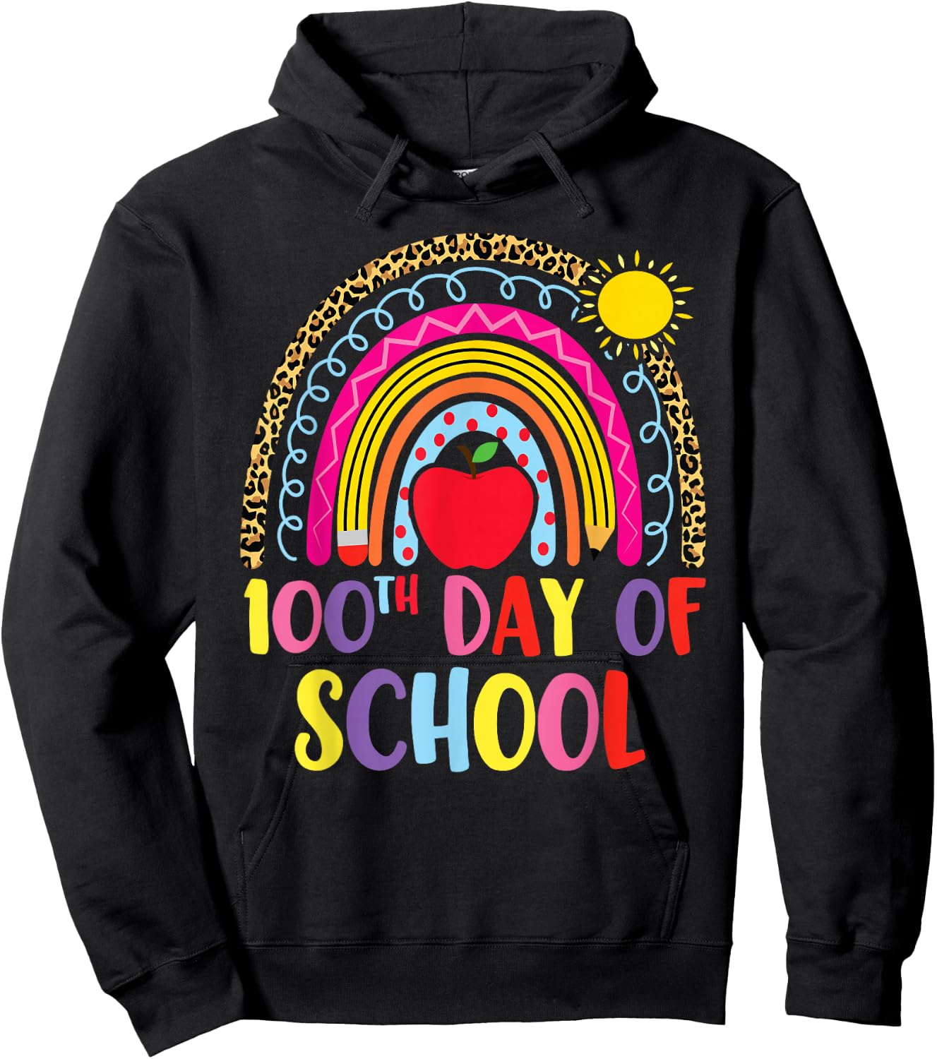 100 days of school Rainbow Leopard Girls 100th Day School Hoodie - Hoodie | Black
