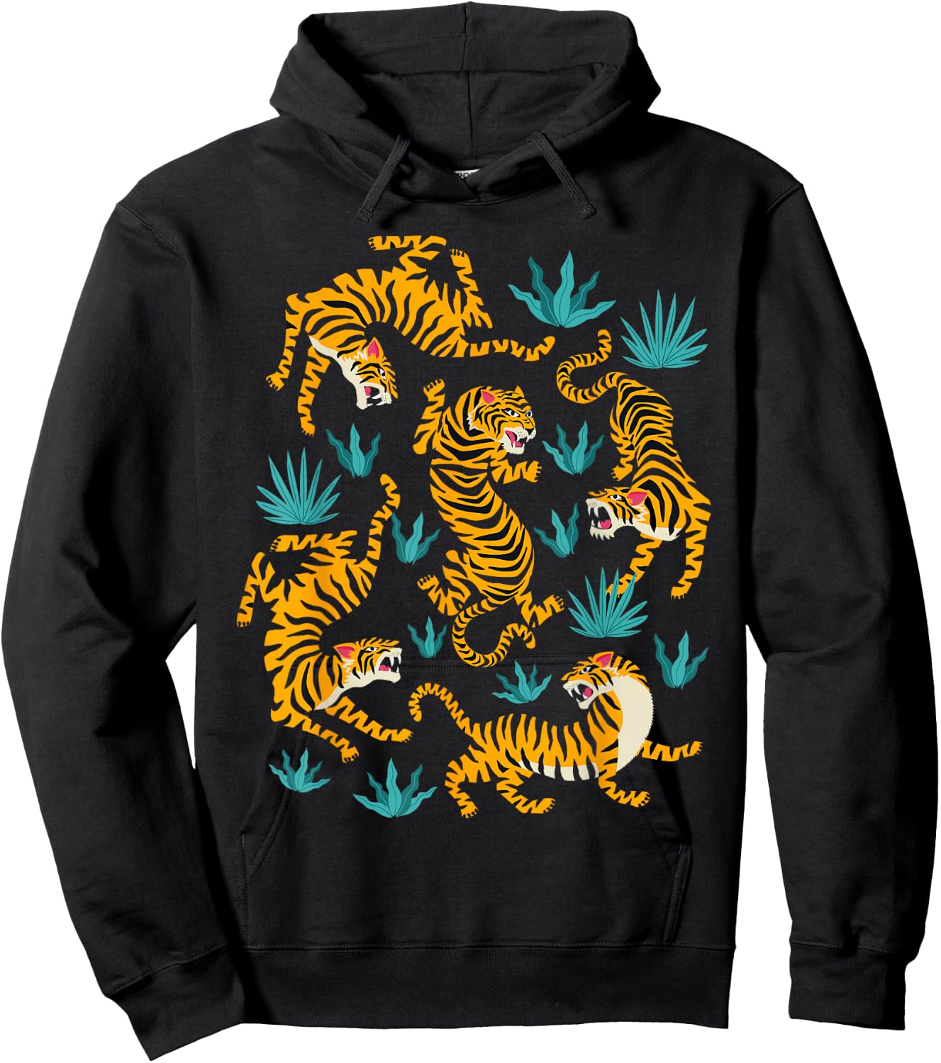 Dancing Tiger Cartoon Graphic Hoodie - Hoodie | Black
